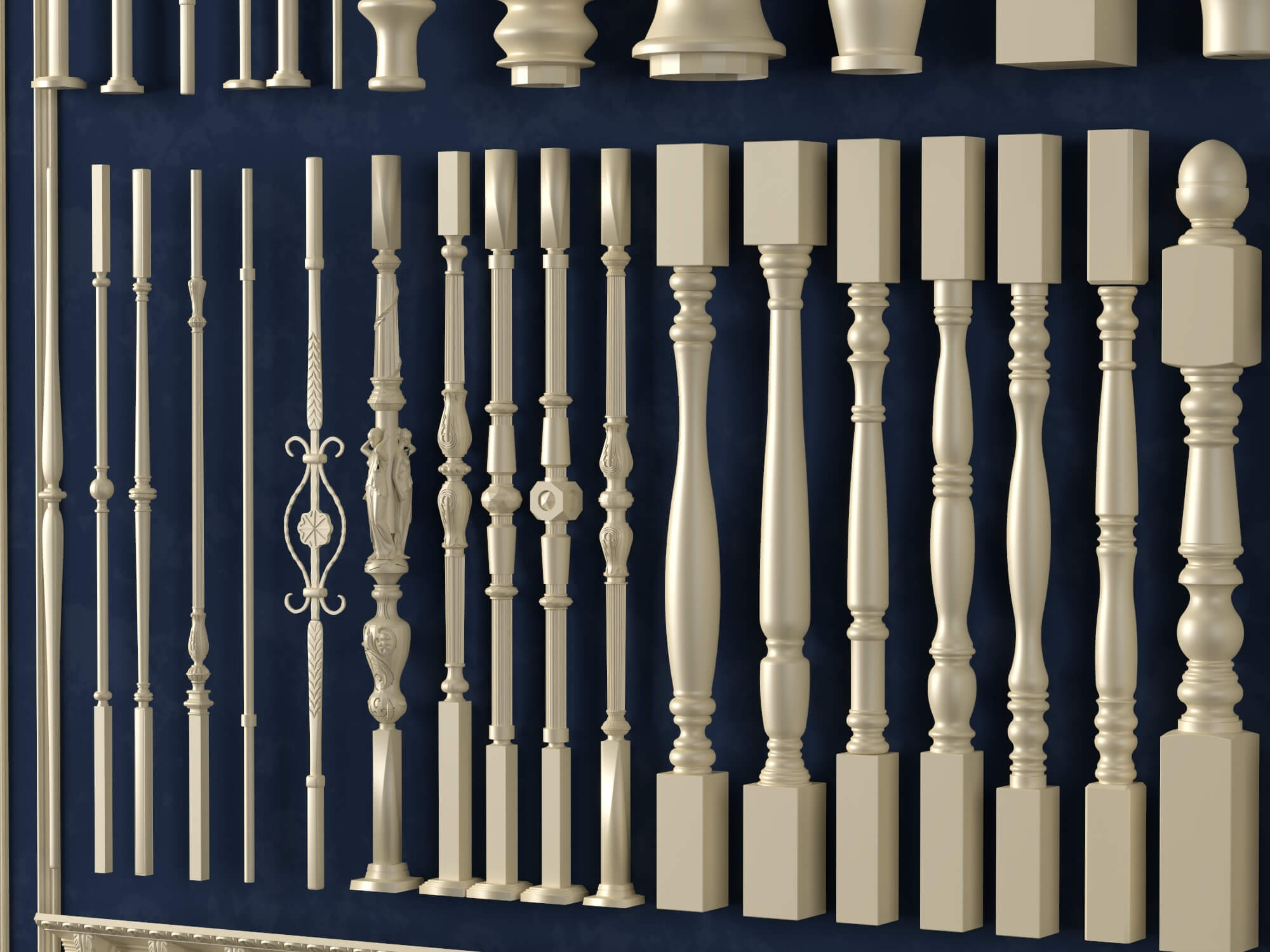 European Style Railing Baluster and Base Molding Collection 3D Model