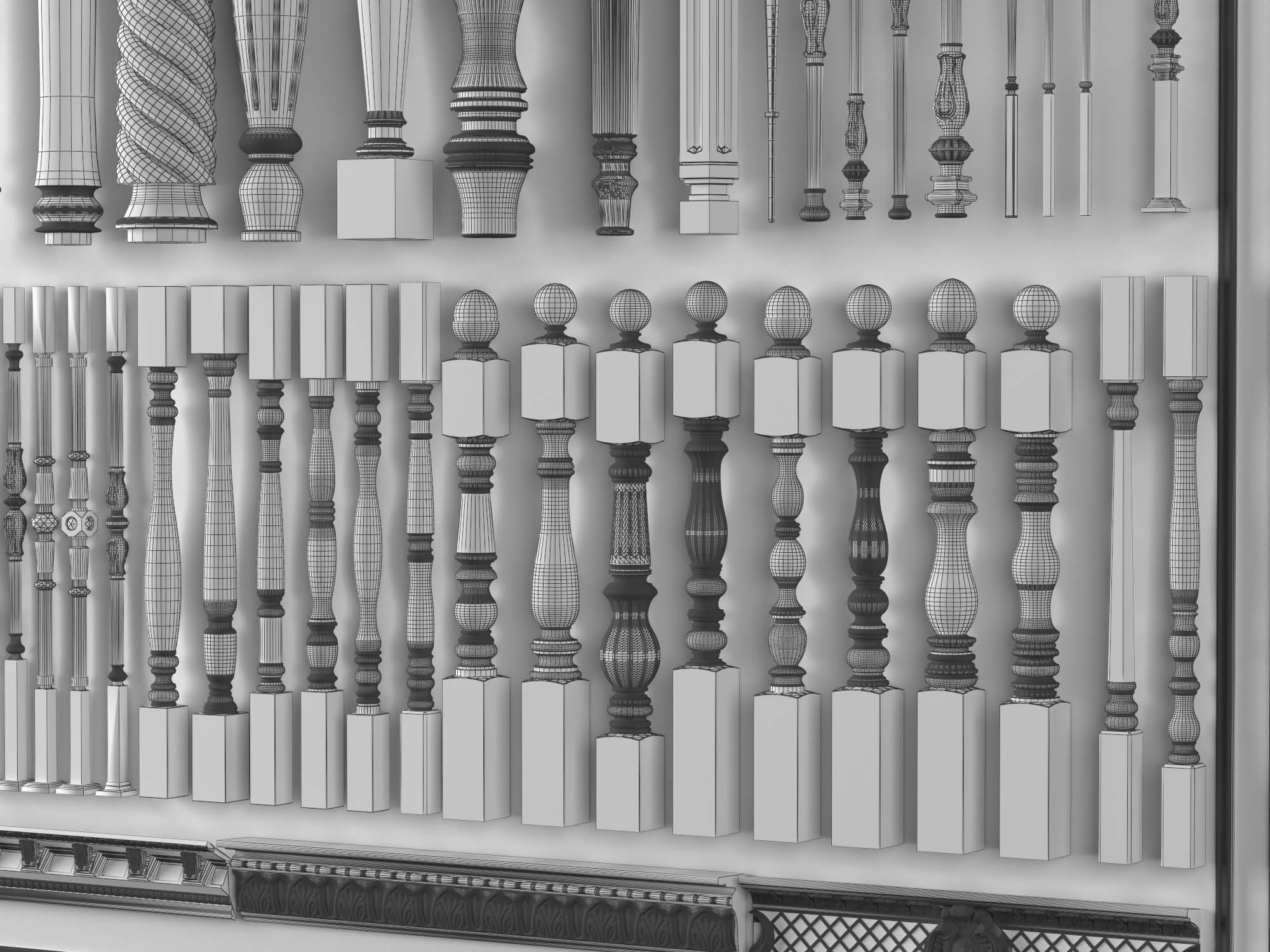 European Style Railing Baluster and Base Molding Collection 3D Model