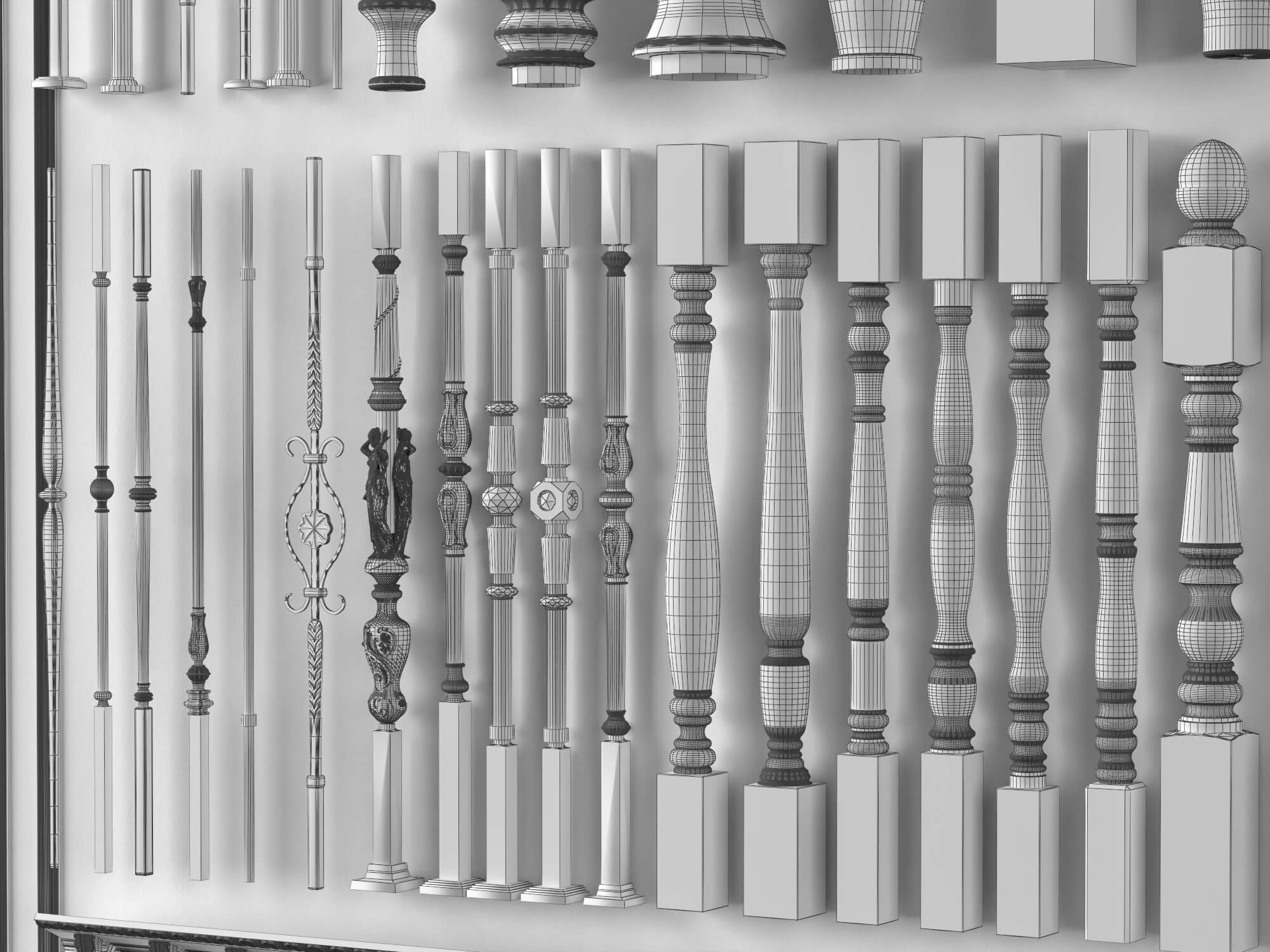 European Style Railing Baluster and Base Molding Collection 3D Model