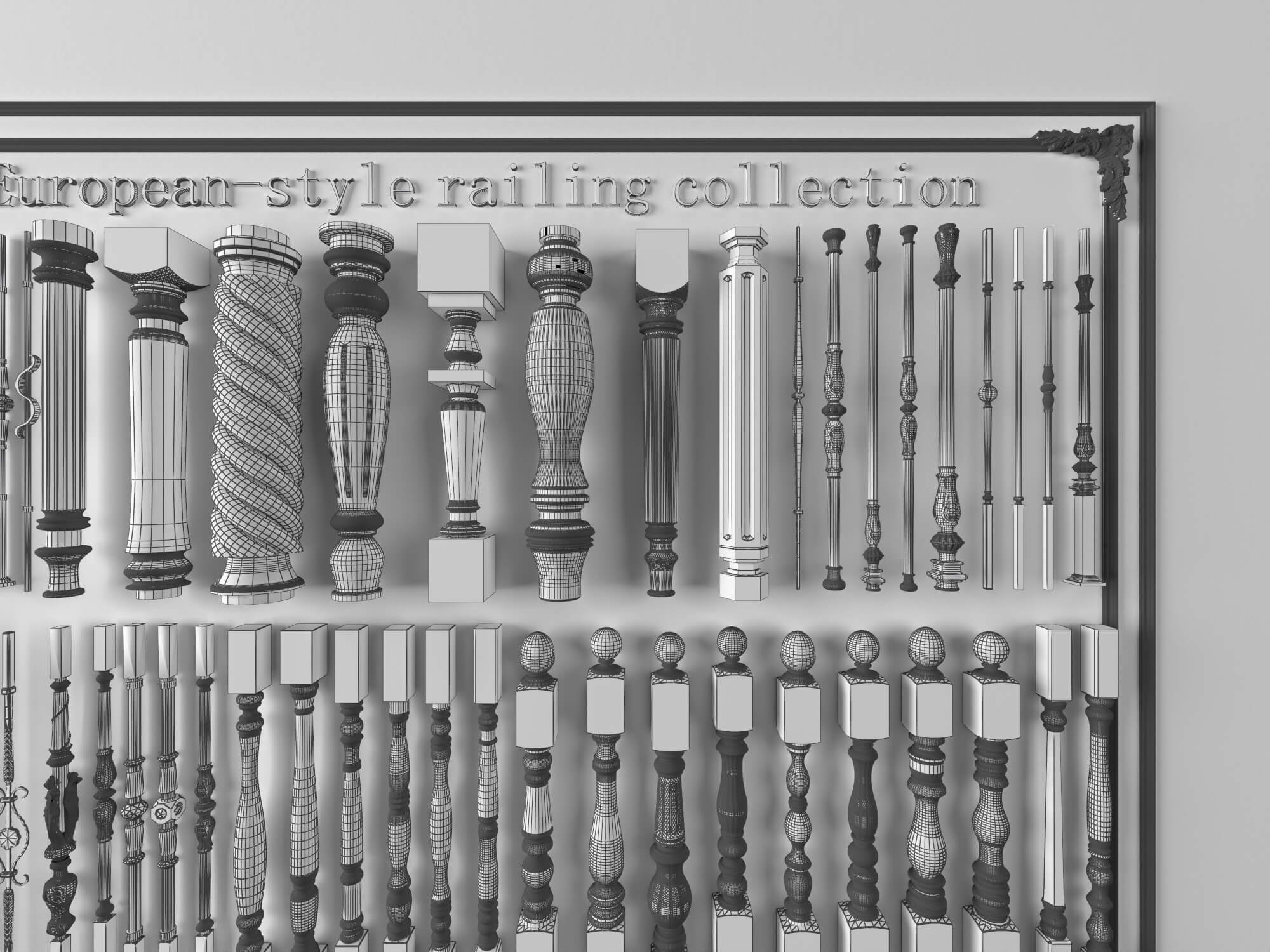 European Style Railing Baluster and Base Molding Collection 3D Model