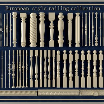 European Style Railing Baluster and Base Molding Collection
