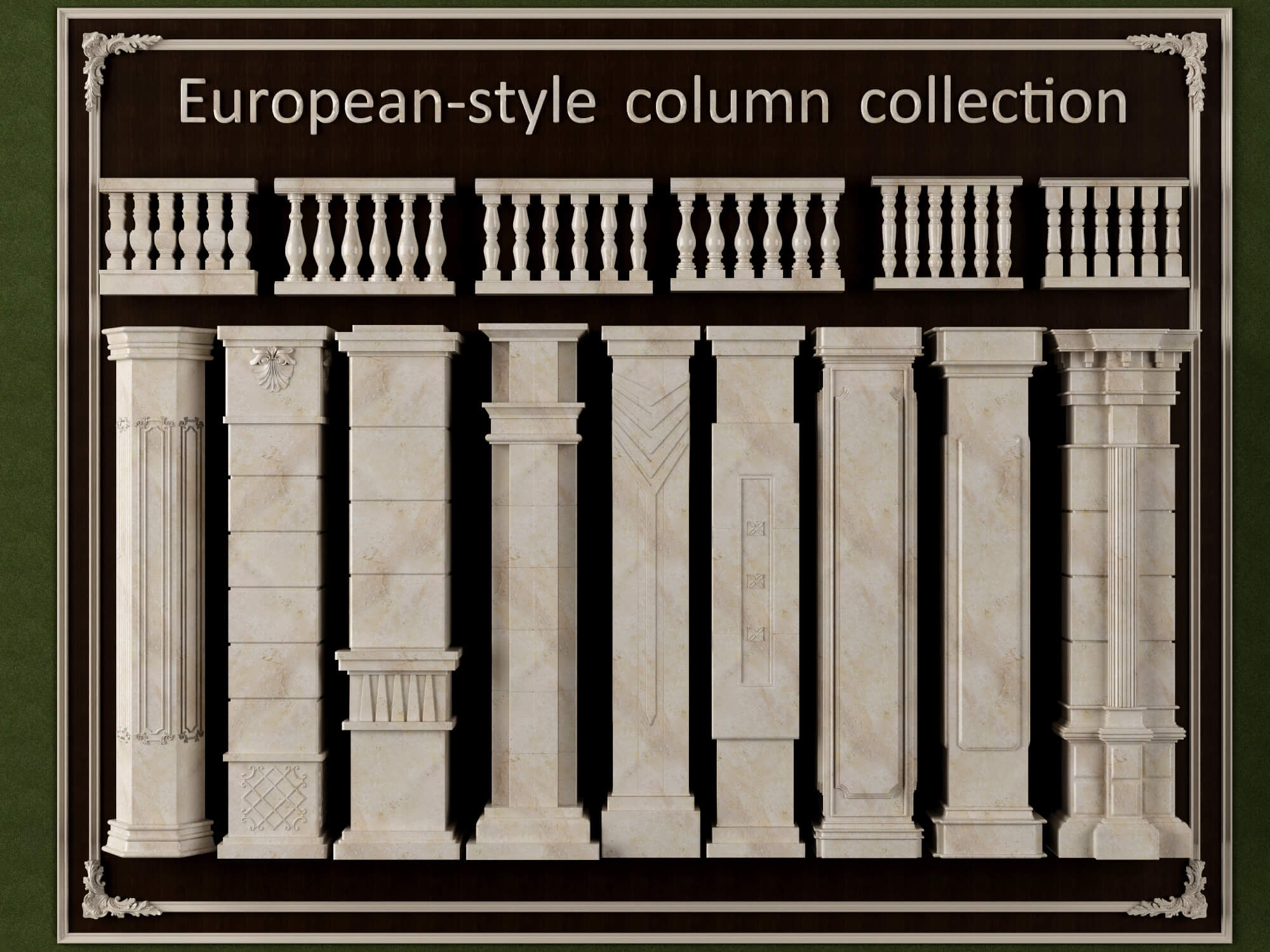 European Style Stone Column and Baluster Collection 3D Model