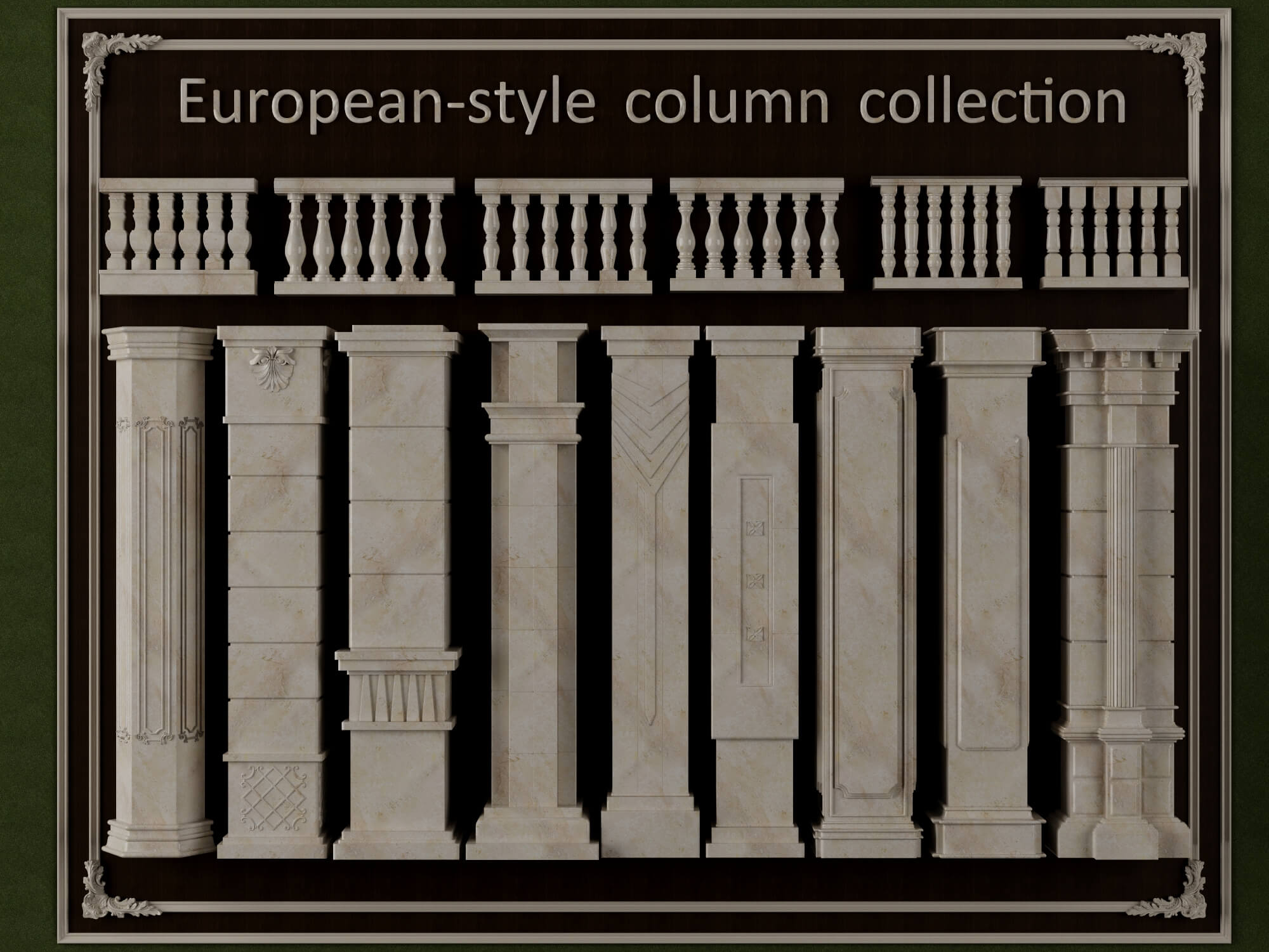 European Style Stone Column and Baluster Collection 3D Model
