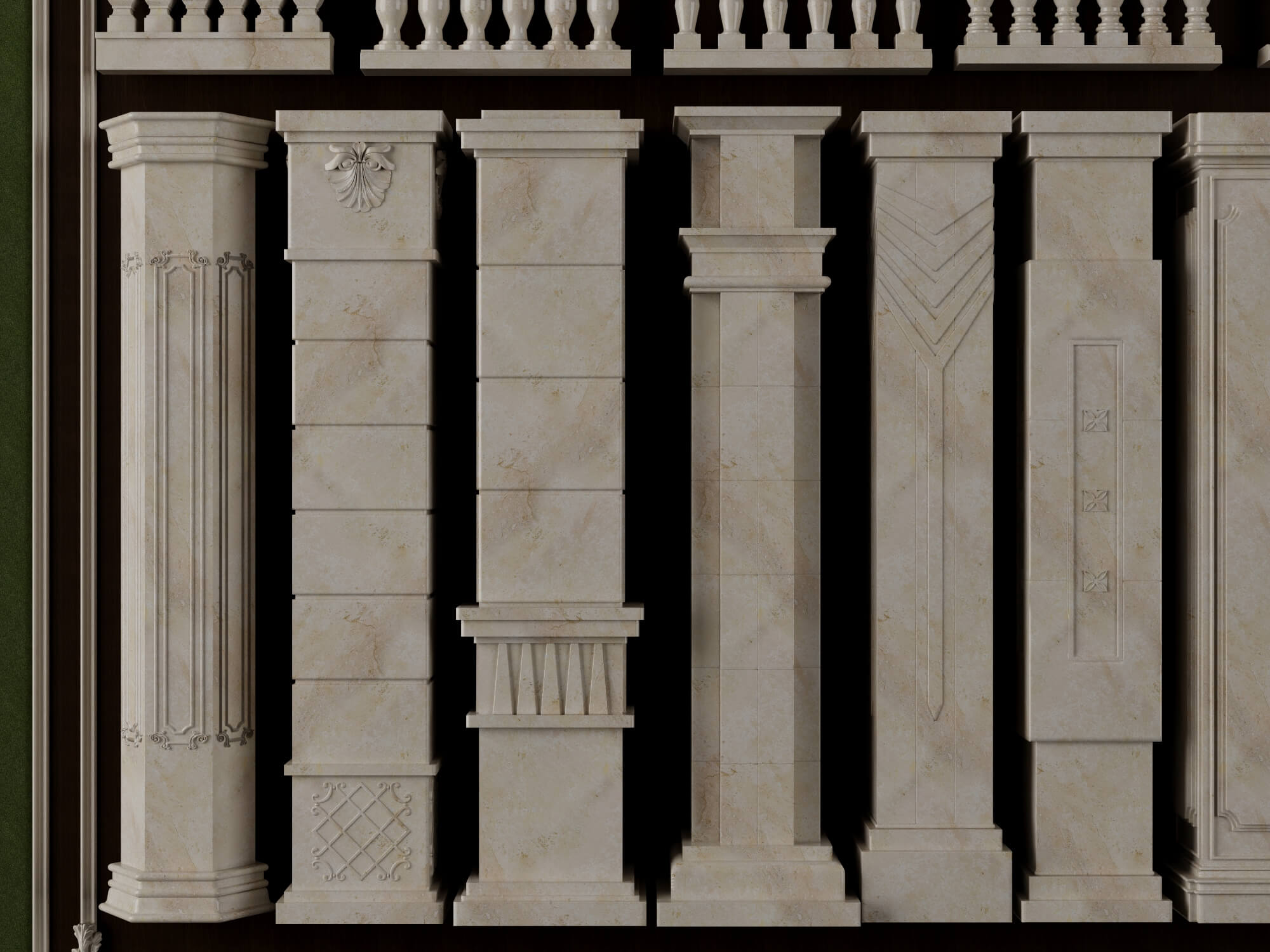 European Style Stone Column and Baluster Collection 3D Model