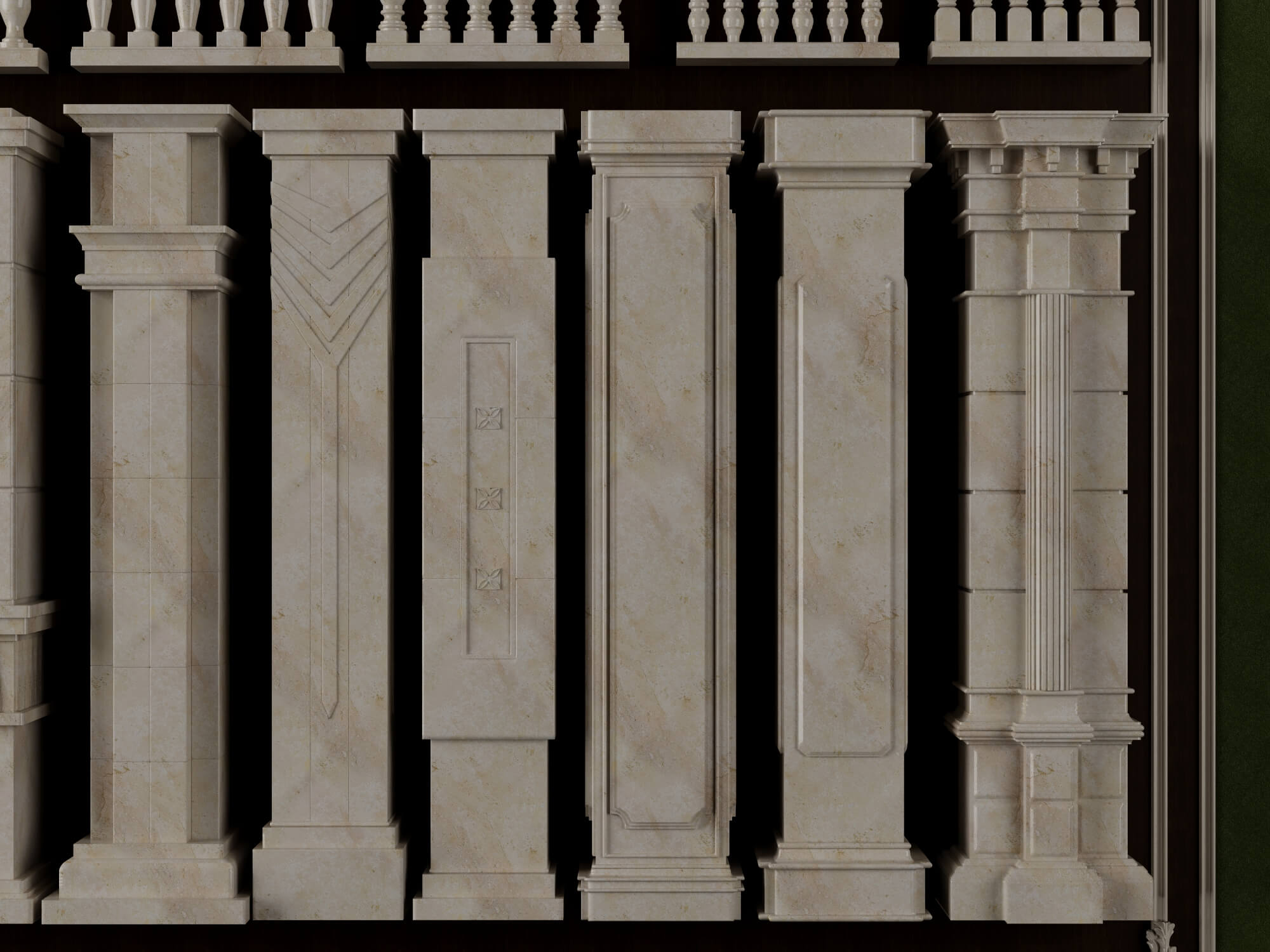 European Style Stone Column and Baluster Collection 3D Model