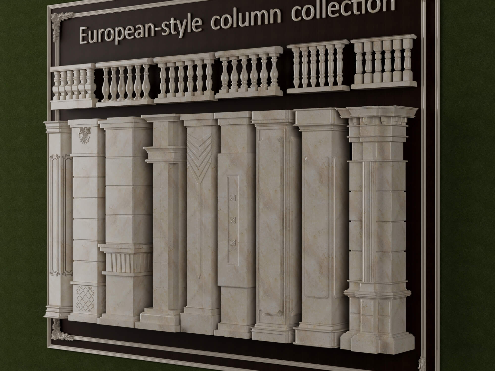 European Style Stone Column and Baluster Collection 3D Model
