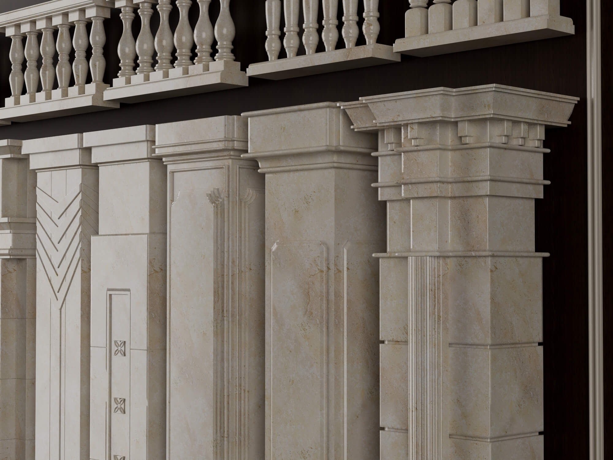 European Style Stone Column and Baluster Collection 3D Model