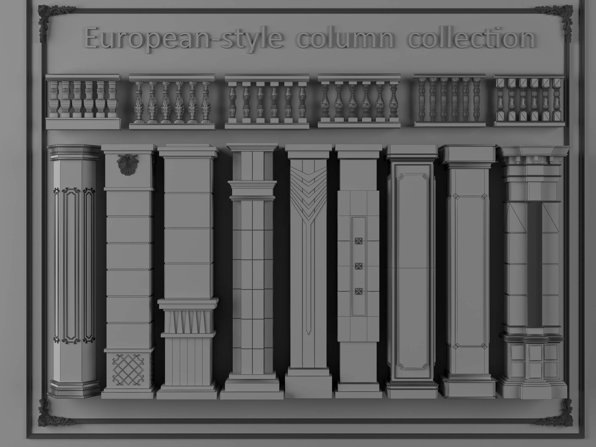 European Style Stone Column and Baluster Collection 3D Model