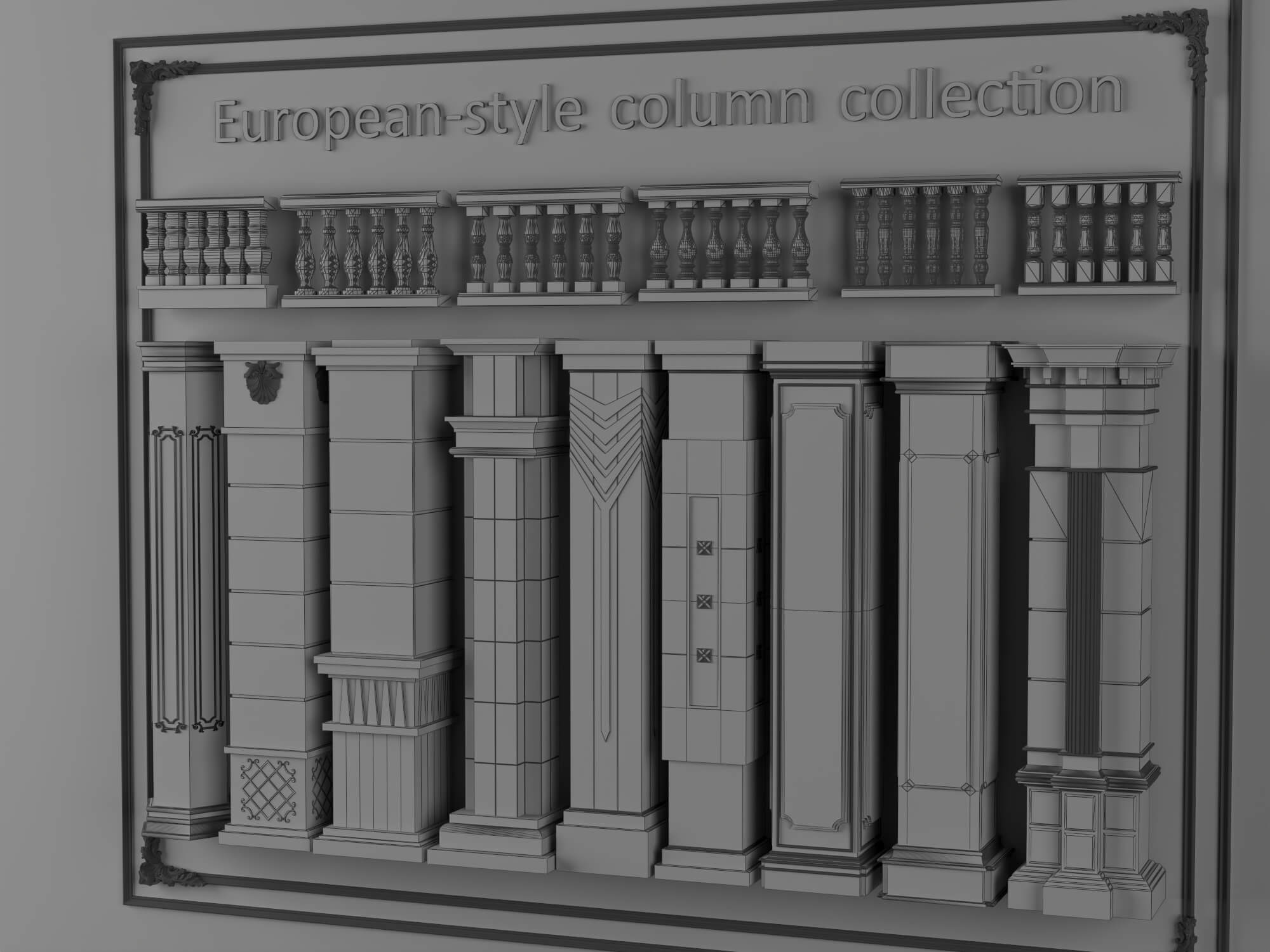 European Style Stone Column and Baluster Collection 3D Model
