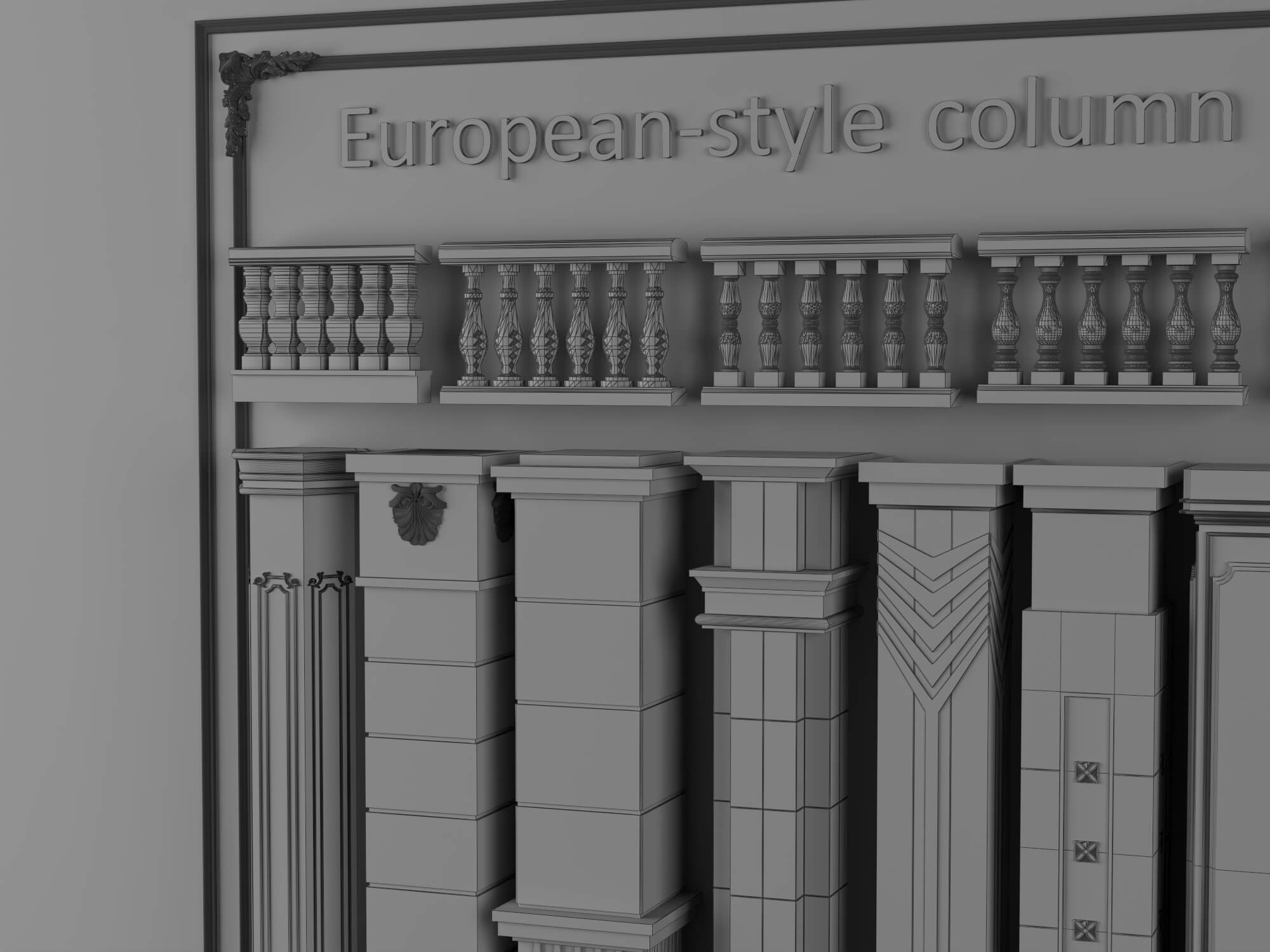 European Style Stone Column and Baluster Collection 3D Model