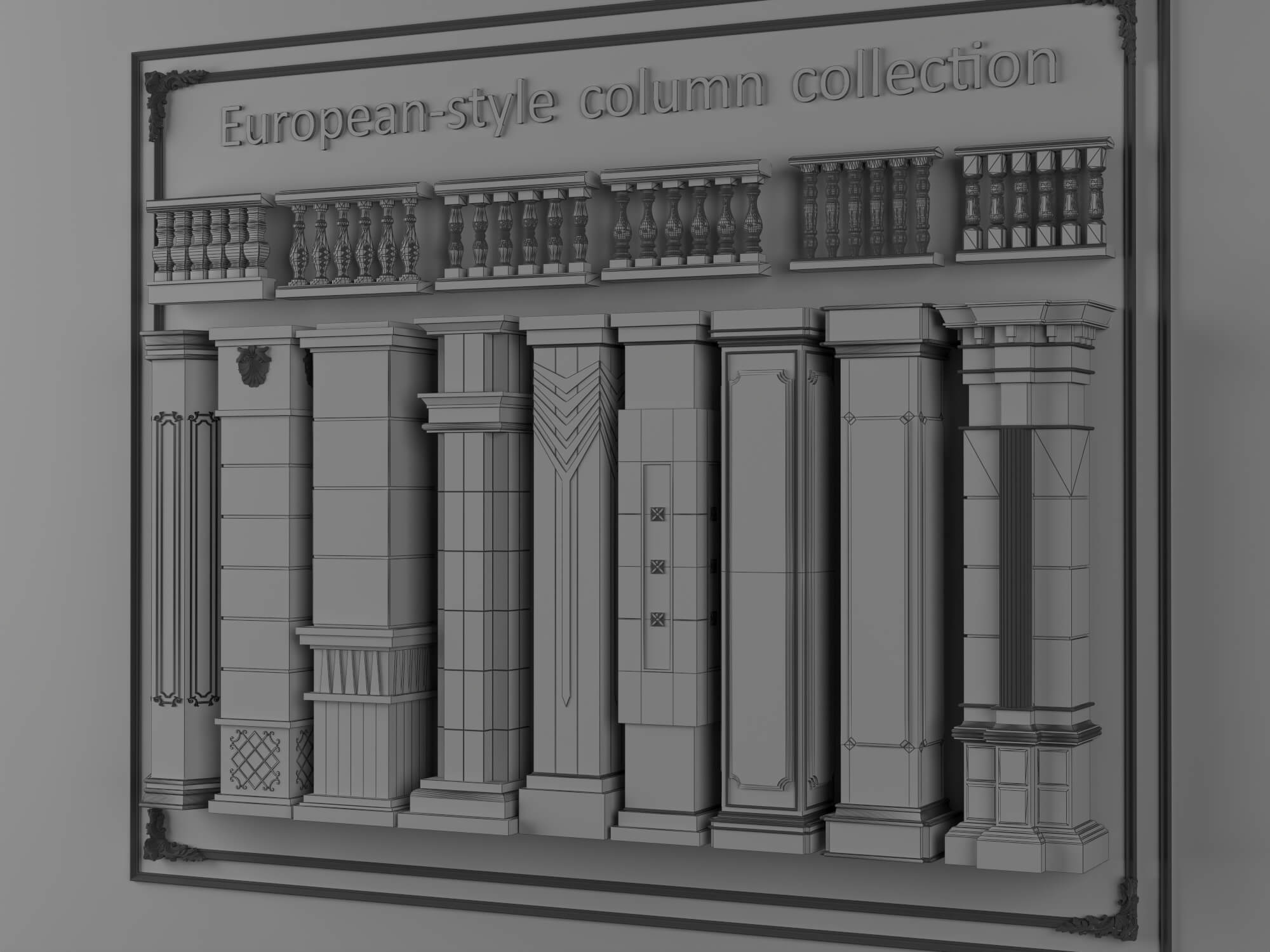 European Style Stone Column and Baluster Collection 3D Model