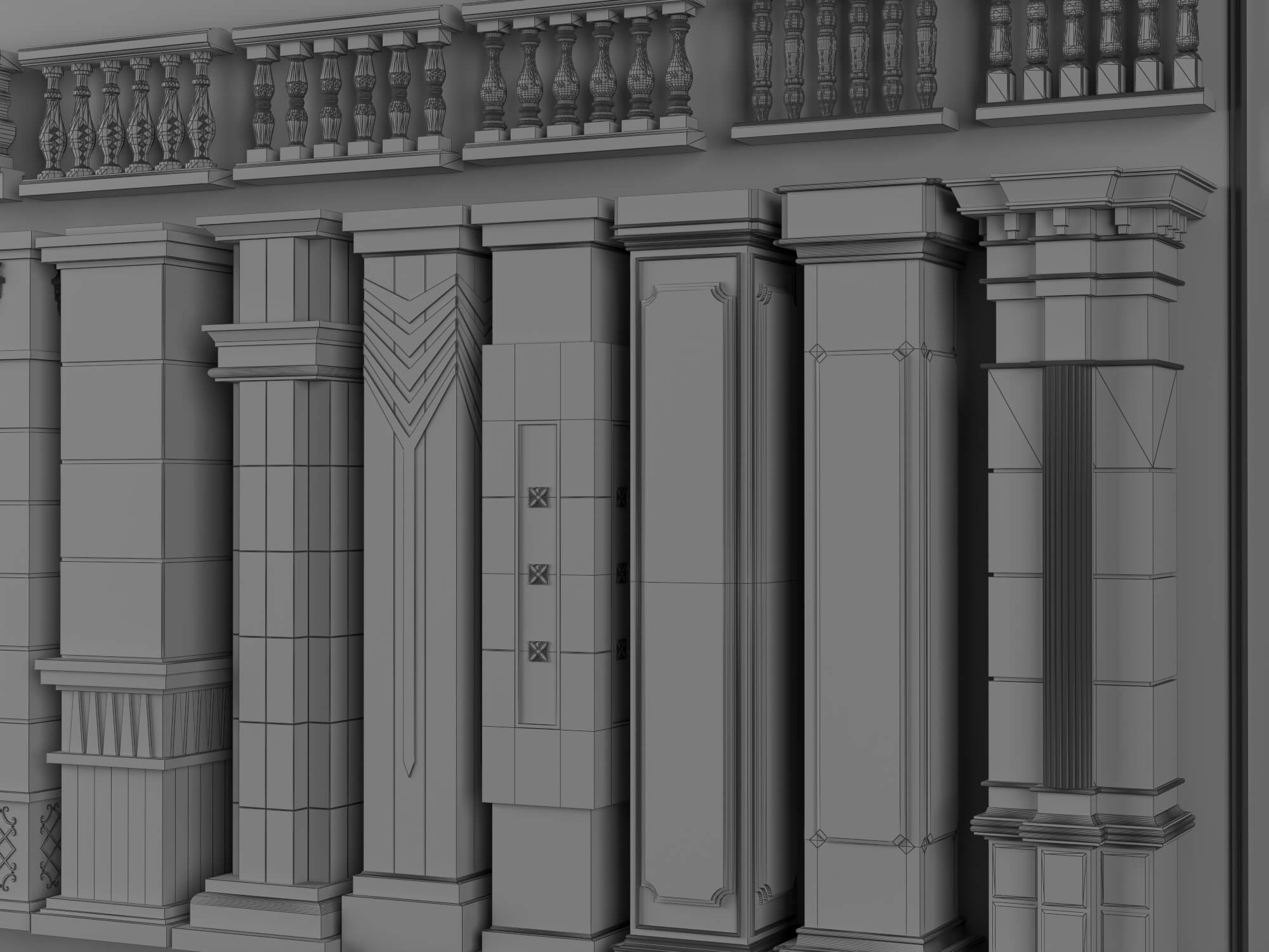 European Style Stone Column and Baluster Collection 3D Model