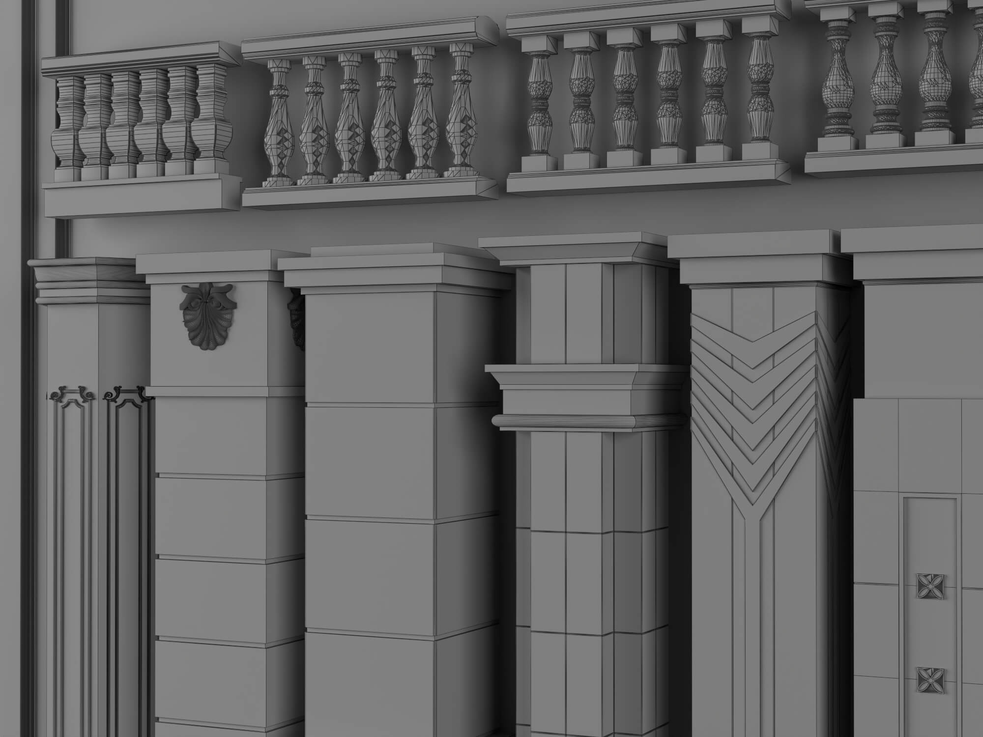 European Style Stone Column and Baluster Collection 3D Model