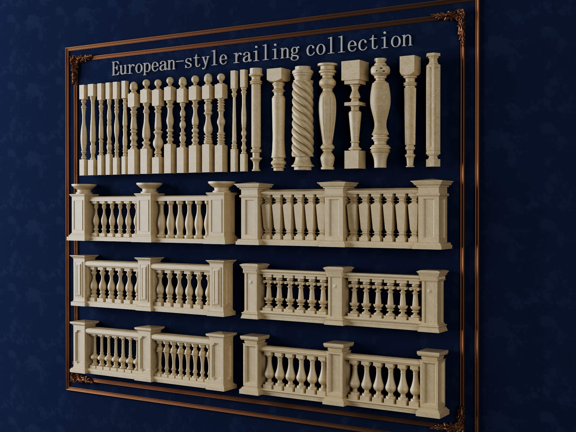 European Style Stone Railing and Baluster Collection 3D Model