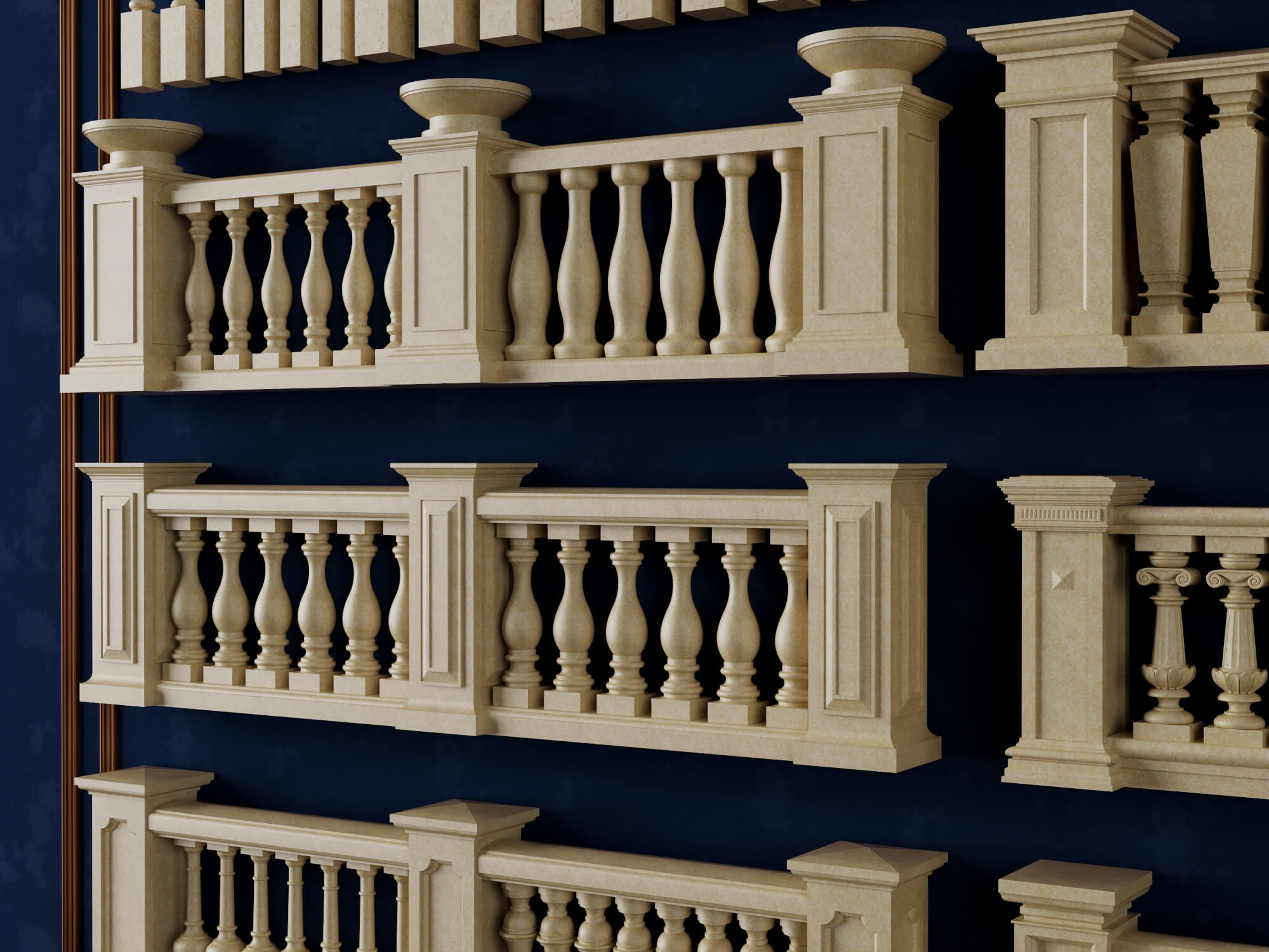 European Style Stone Railing and Baluster Collection 3D Model