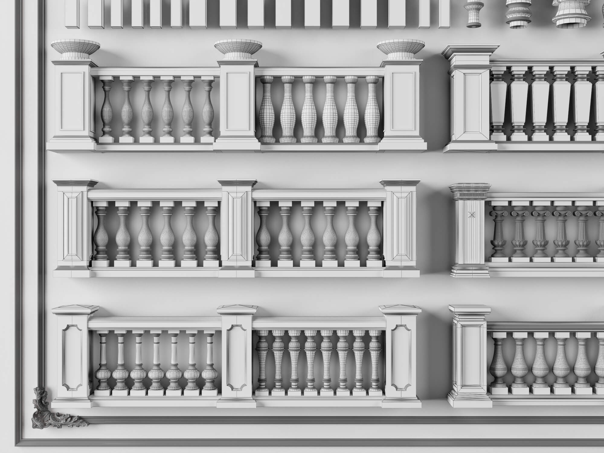 European Style Stone Railing and Baluster Collection 3D Model