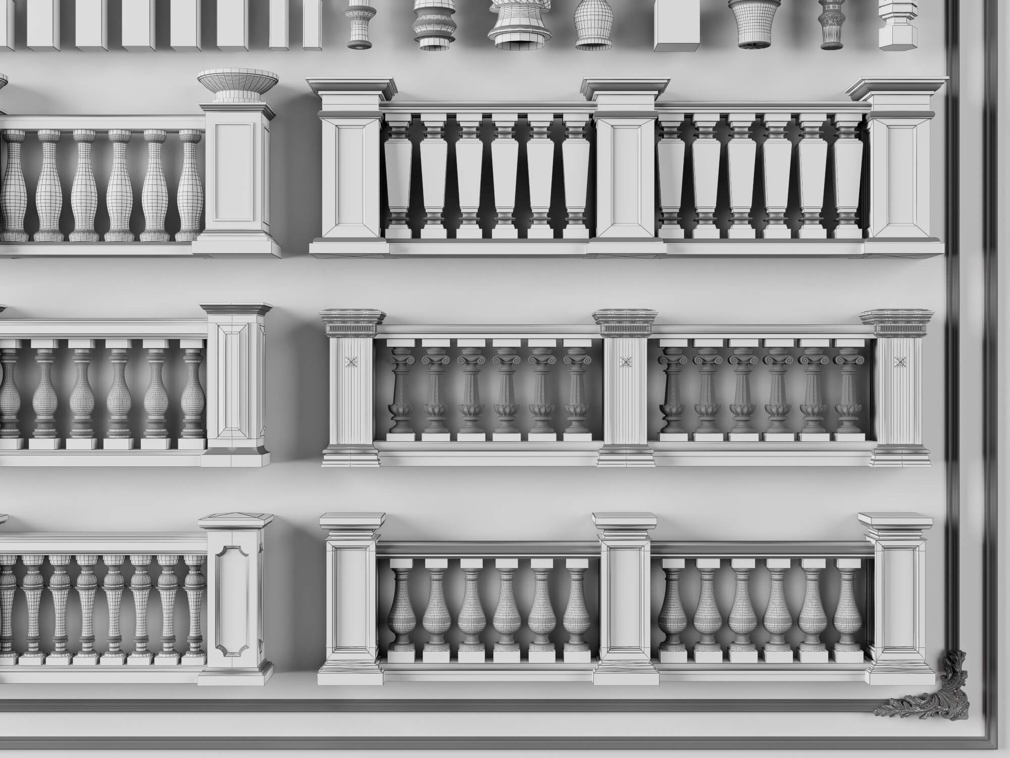 European Style Stone Railing and Baluster Collection 3D Model