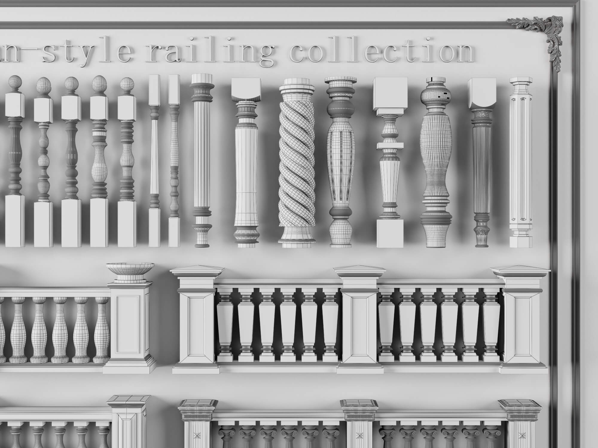 European Style Stone Railing and Baluster Collection 3D Model