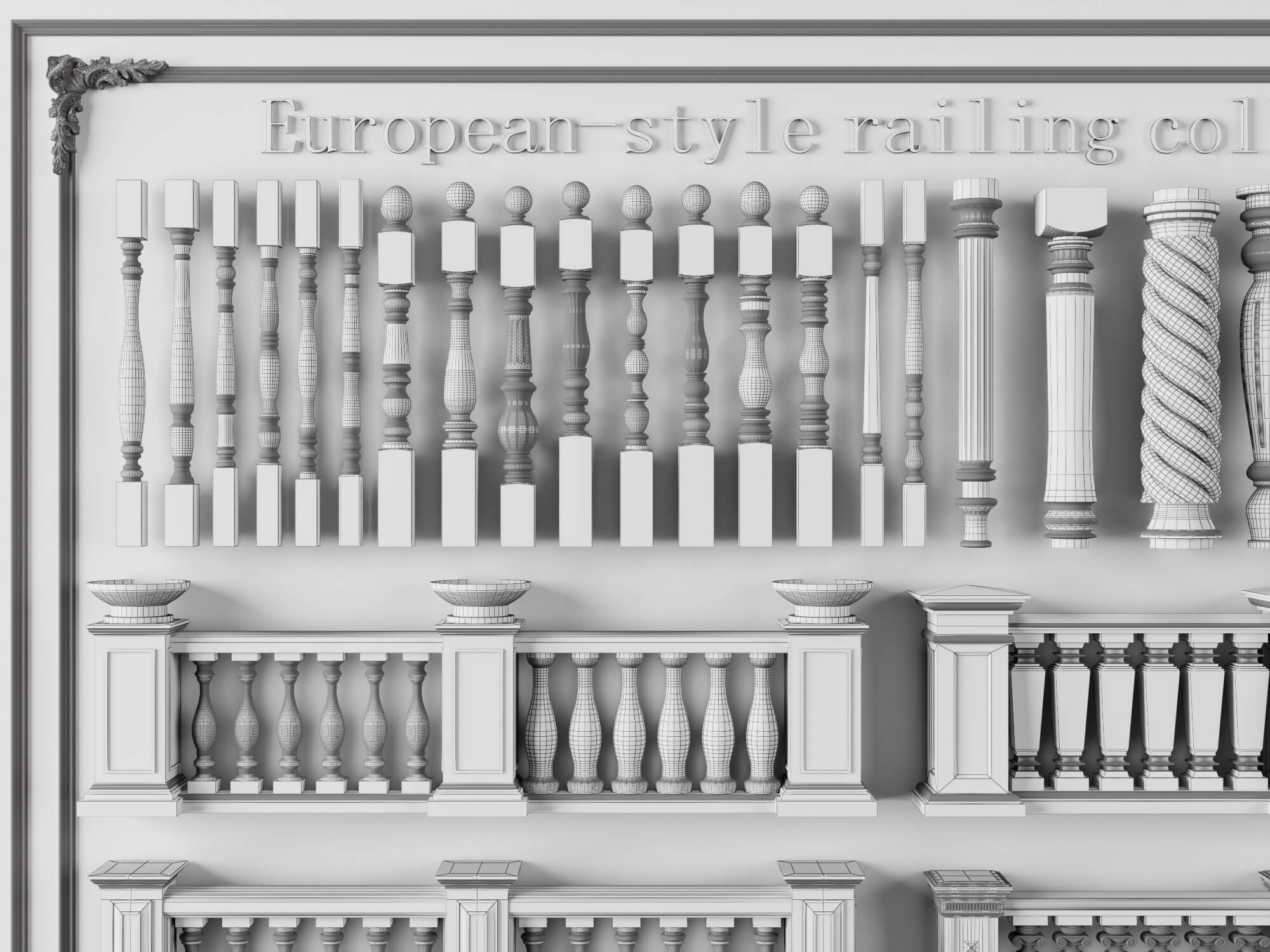 European Style Stone Railing and Baluster Collection 3D Model