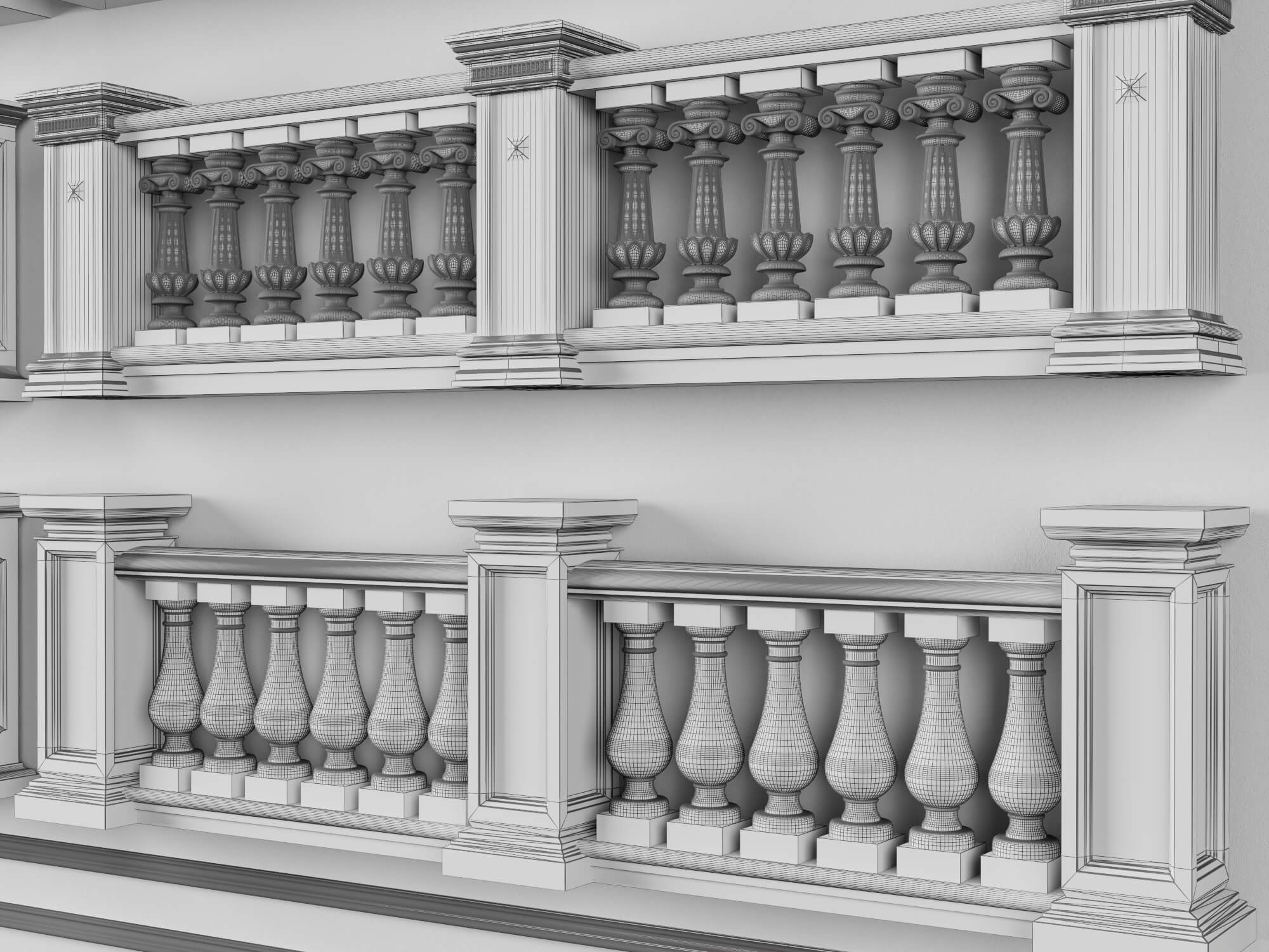 European Style Stone Railing and Baluster Collection 3D Model