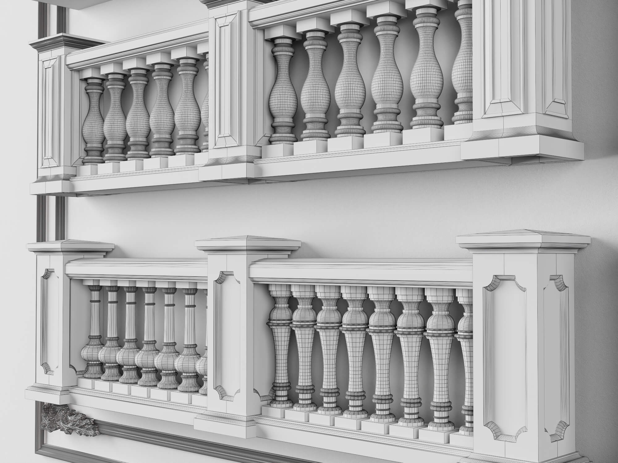 European Style Stone Railing and Baluster Collection 3D Model