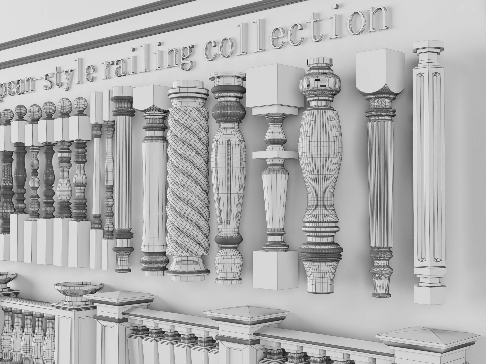 European Style Stone Railing and Baluster Collection 3D Model