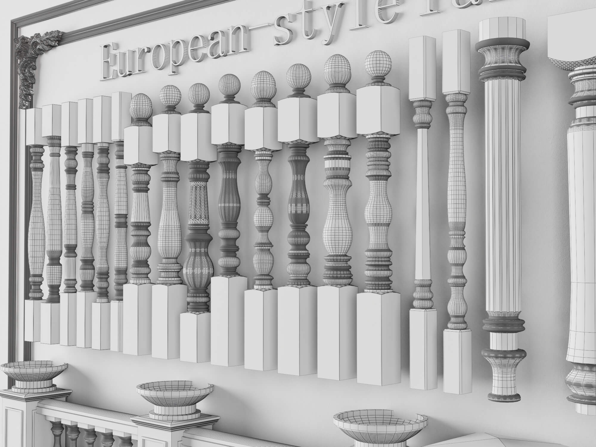 European Style Stone Railing and Baluster Collection 3D Model