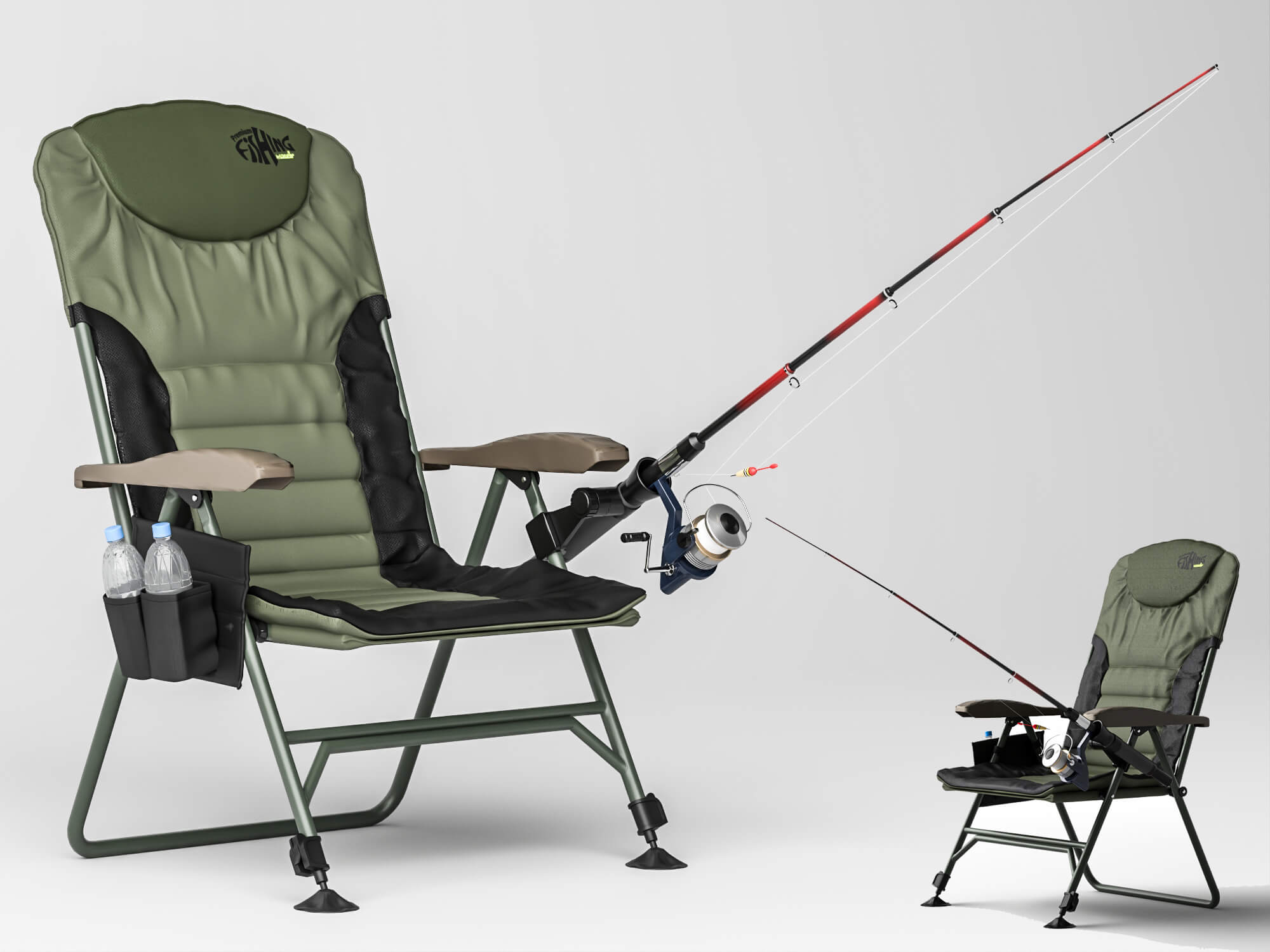 Folding Fishing Chair with Fishing Rod 3D Model