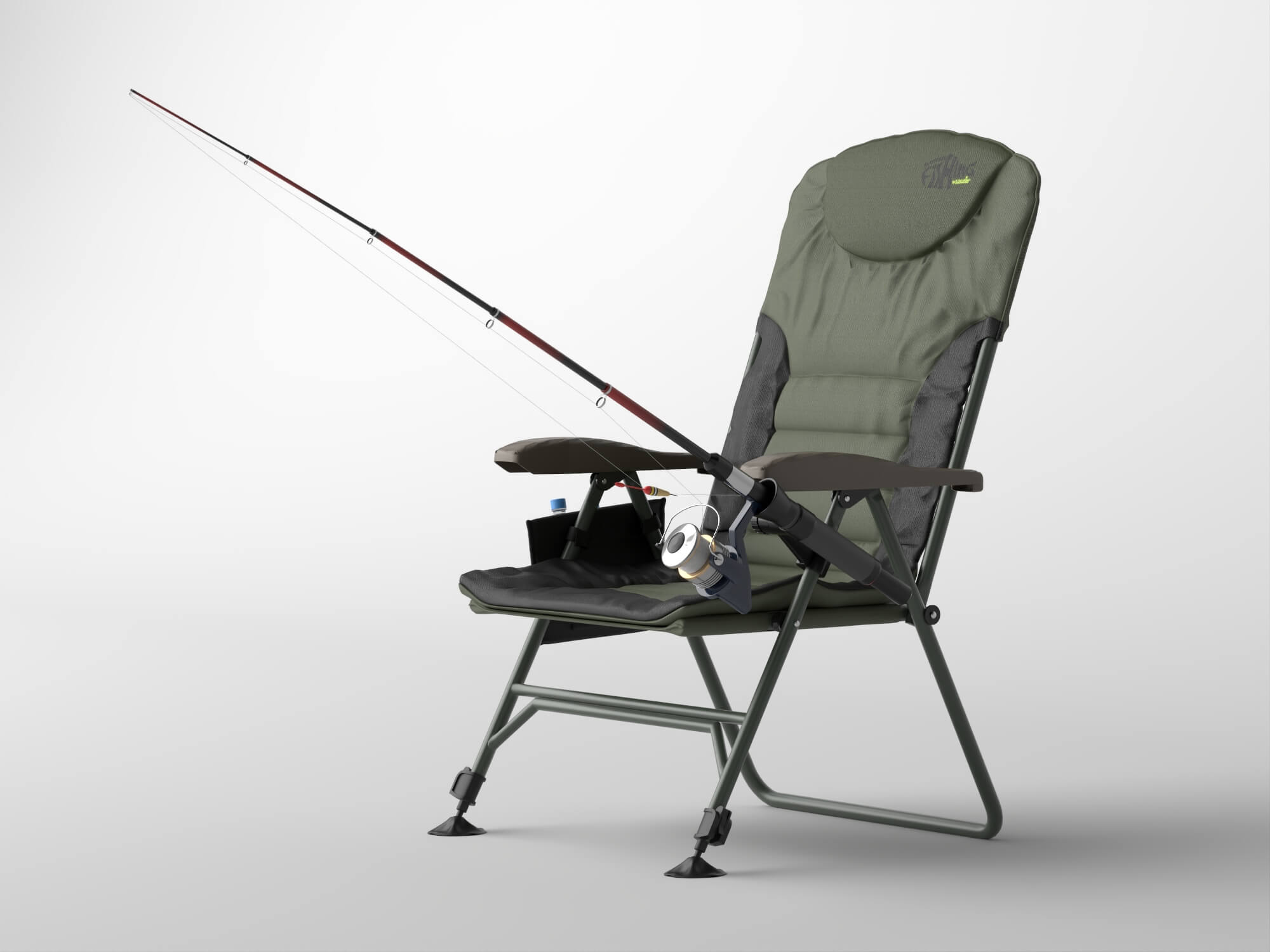 Folding Fishing Chair with Fishing Rod 3D Model