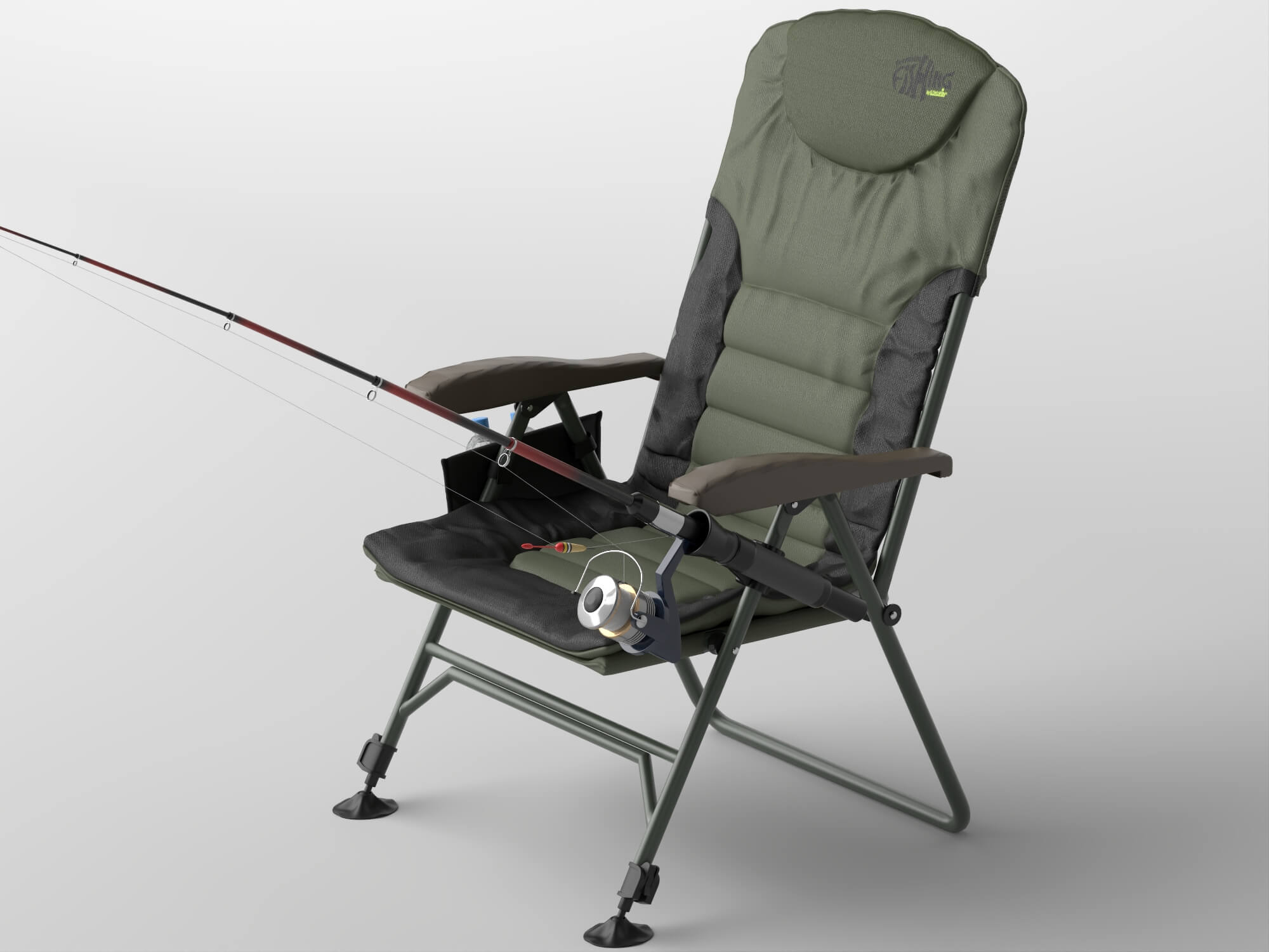 Folding Fishing Chair with Fishing Rod 3D Model