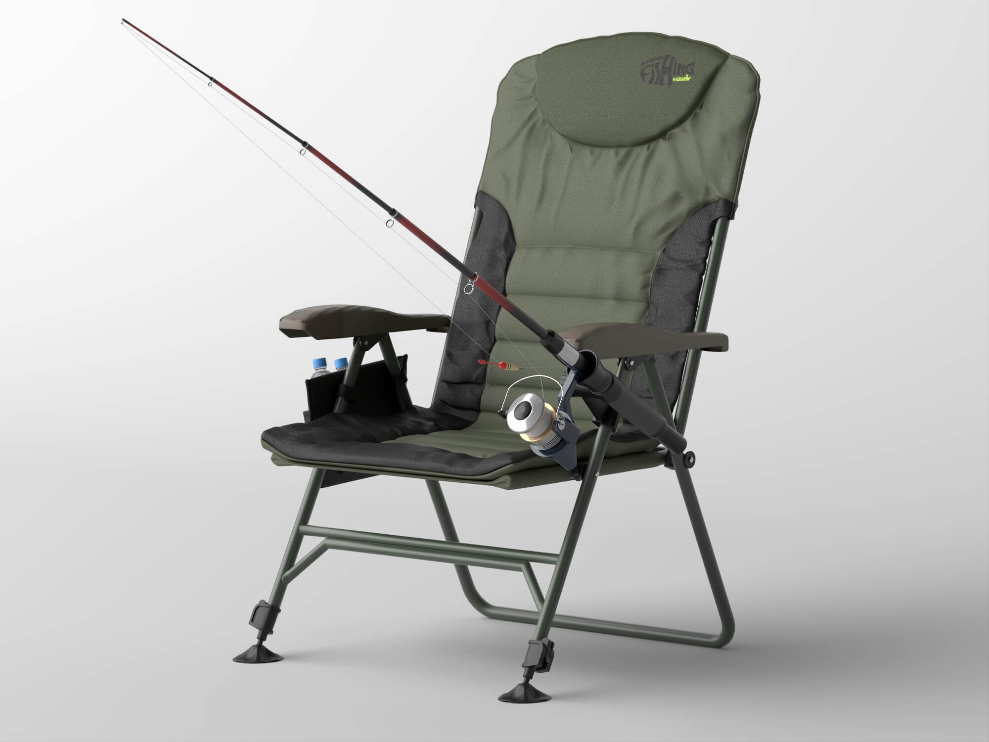 Folding Fishing Chair with Fishing Rod 3D Model