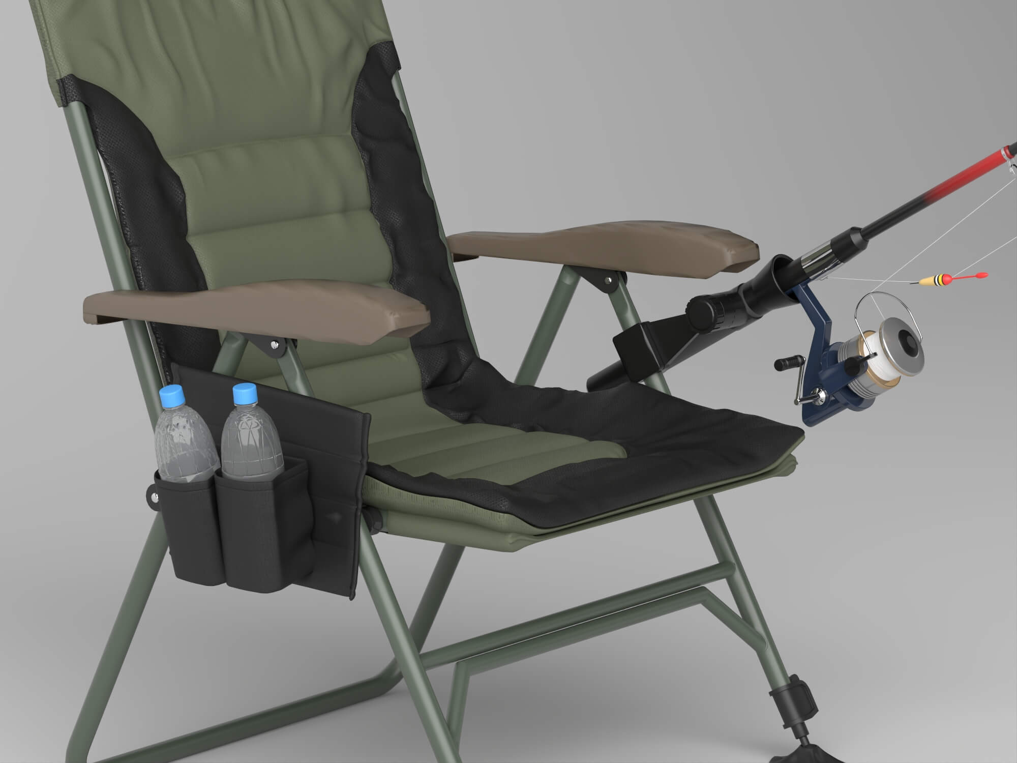Folding Fishing Chair with Fishing Rod 3D Model