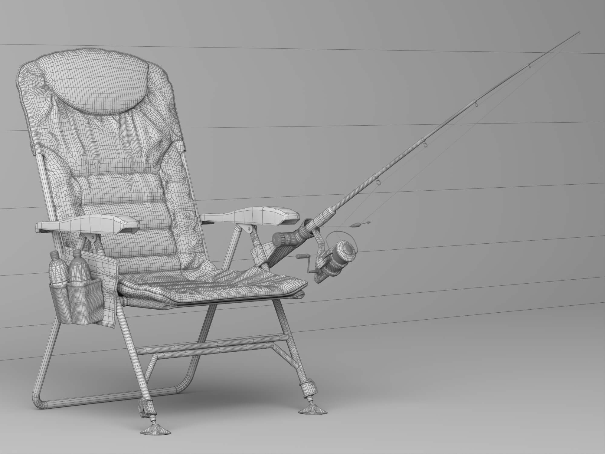Folding Fishing Chair with Fishing Rod 3D Model