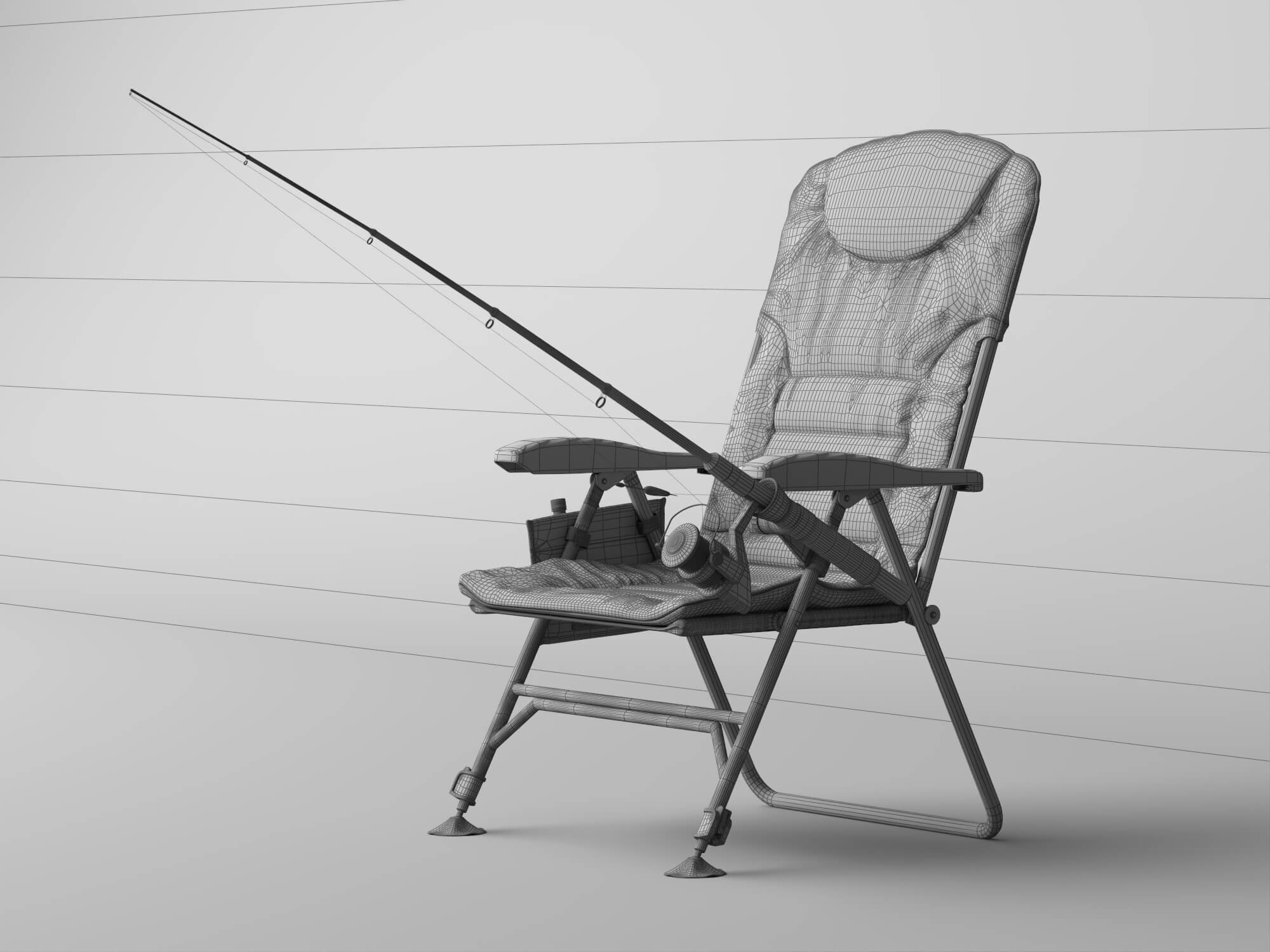 Folding Fishing Chair with Fishing Rod 3D Model