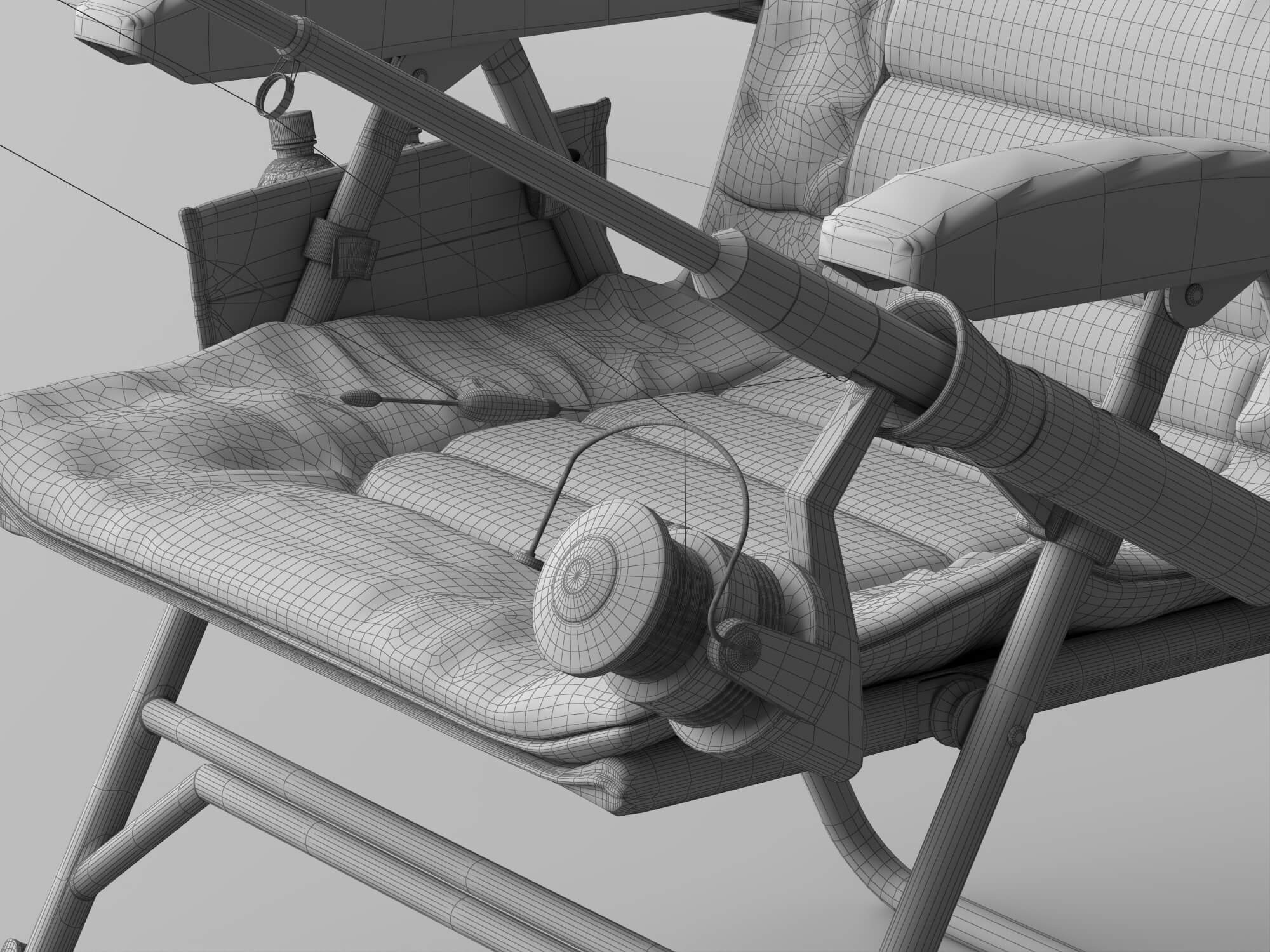 Folding Fishing Chair with Fishing Rod 3D Model