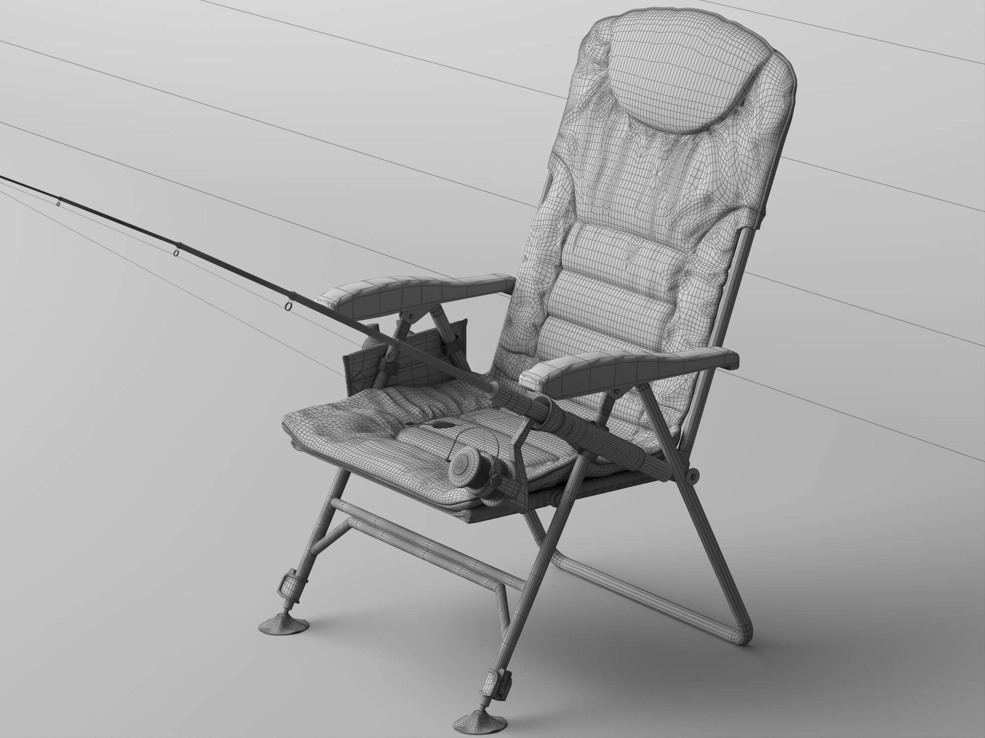 Folding Fishing Chair with Fishing Rod 3D Model