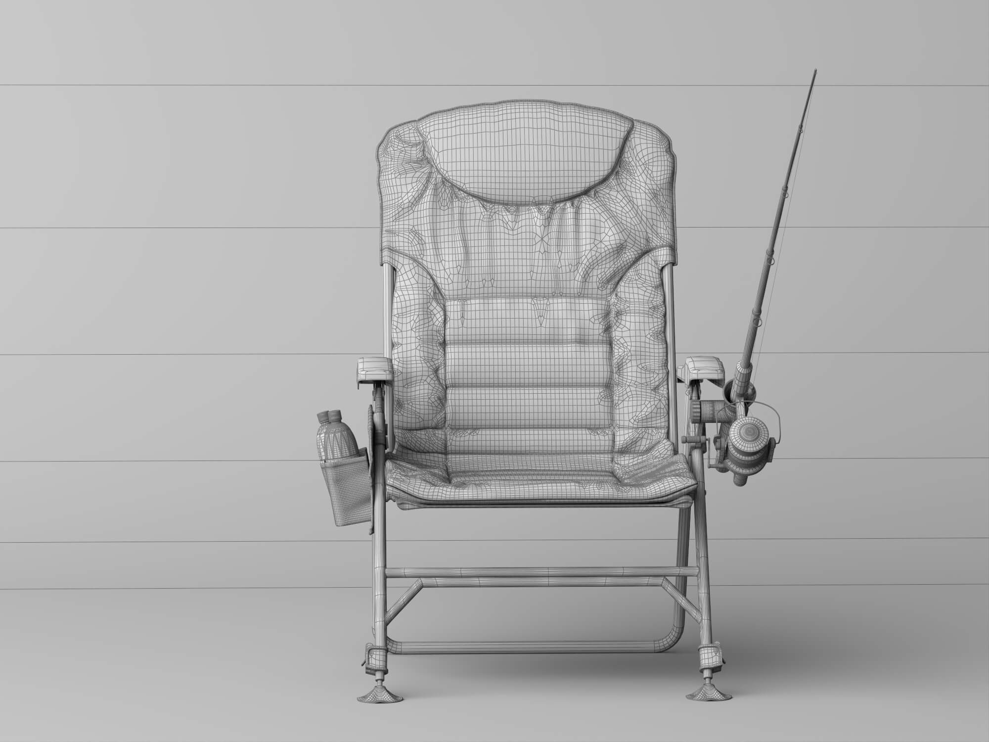 Folding Fishing Chair with Fishing Rod 3D Model