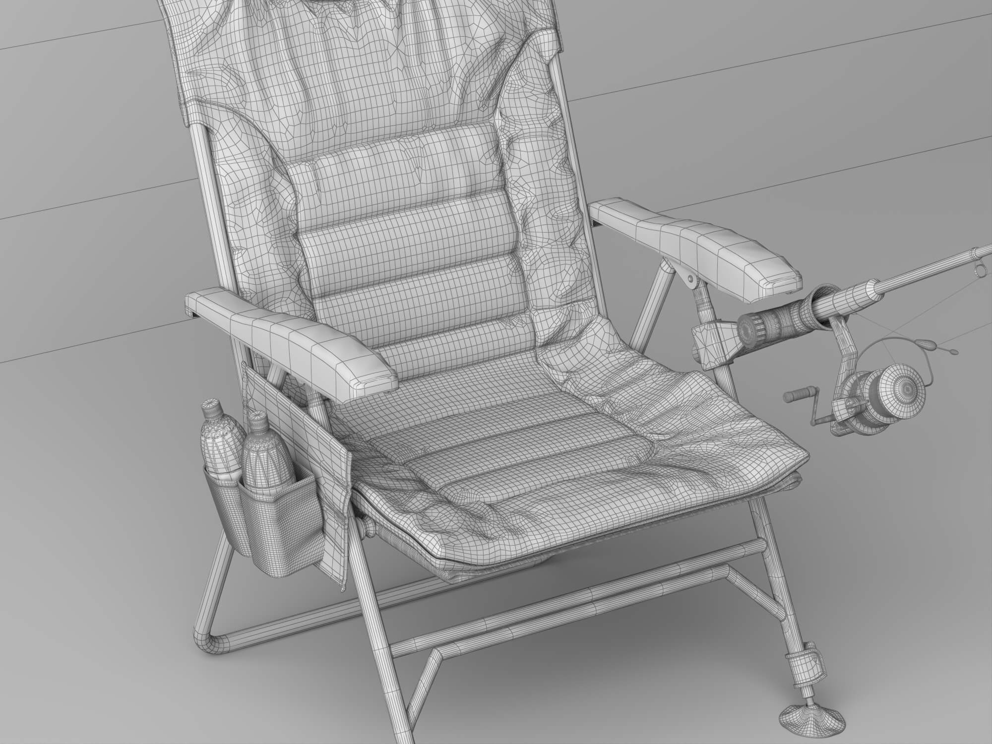 Folding Fishing Chair with Fishing Rod 3D Model