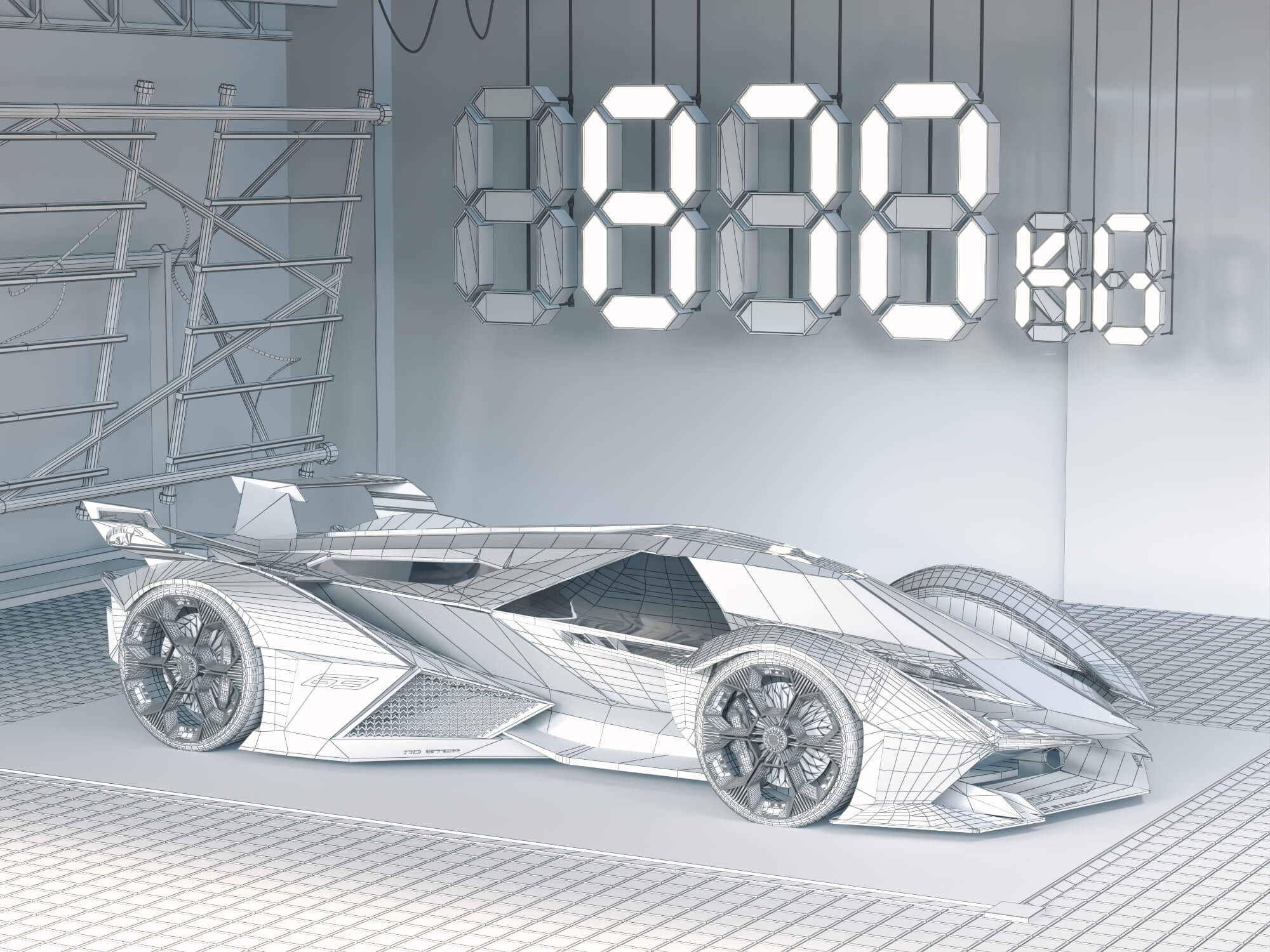 Futuristic Supercar Garage Scene 3D Model