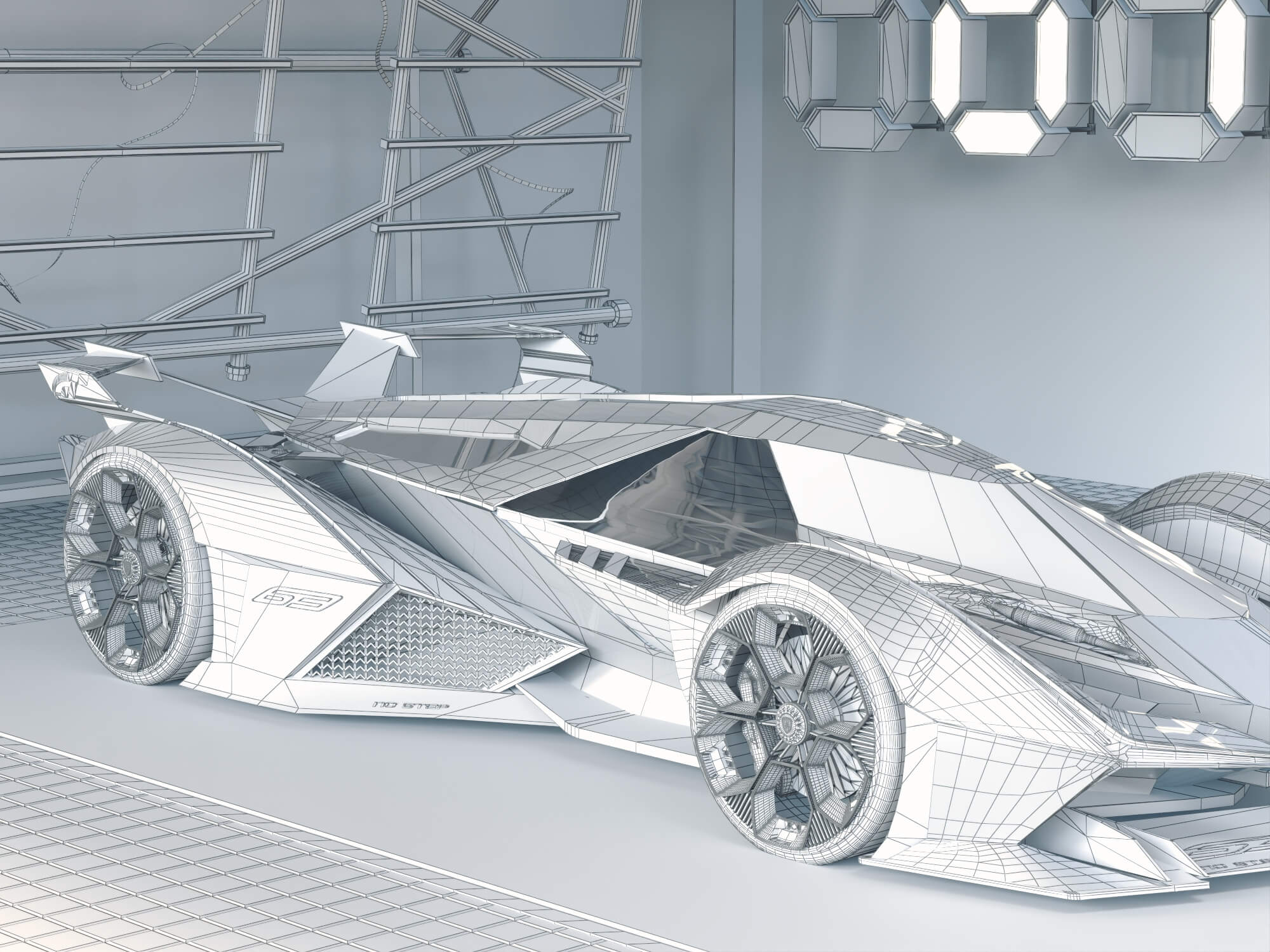 Futuristic Supercar Garage Scene 3D Model