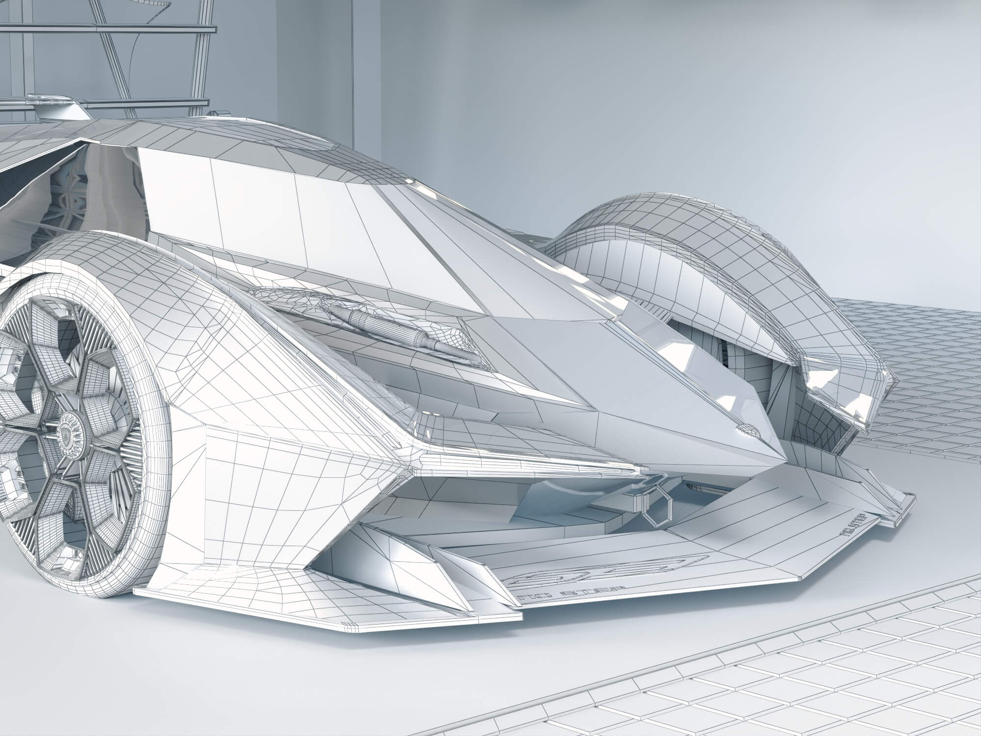 Futuristic Supercar Garage Scene 3D Model