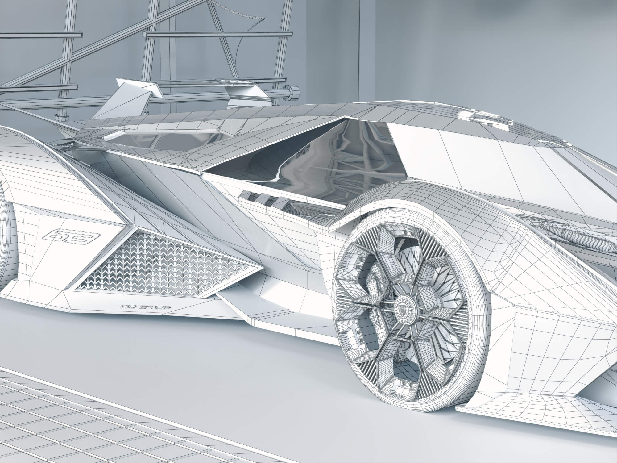 Futuristic Supercar Garage Scene 3D Model