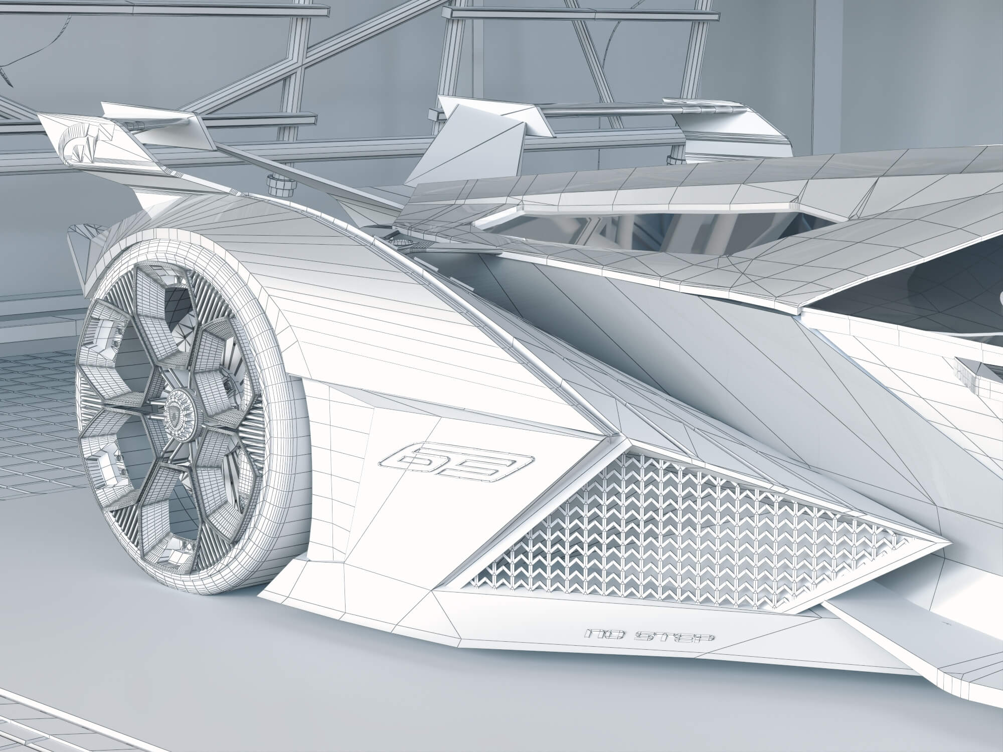 Futuristic Supercar Garage Scene 3D Model