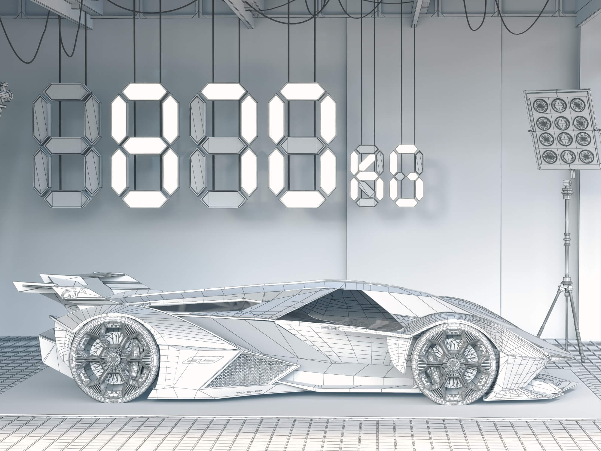 Futuristic Supercar Garage Scene 3D Model