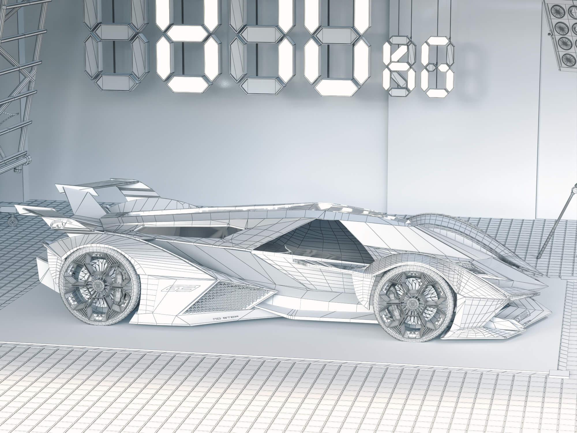 Futuristic Supercar Garage Scene 3D Model