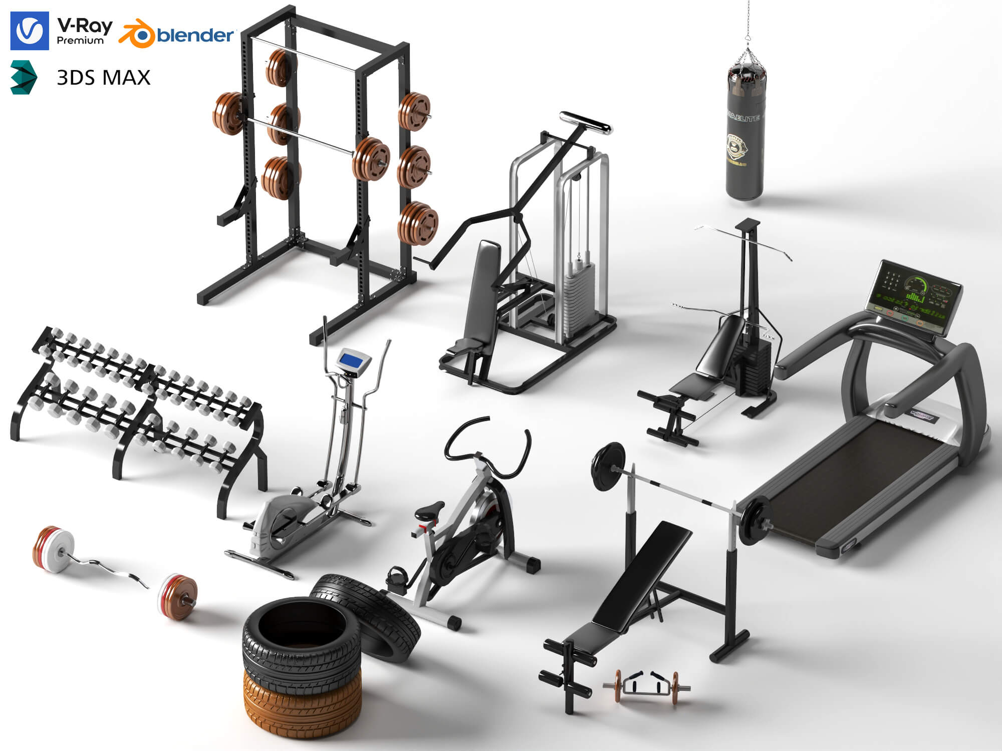 Gym Equipment Pack Lowpoly 3D Model 3D Model