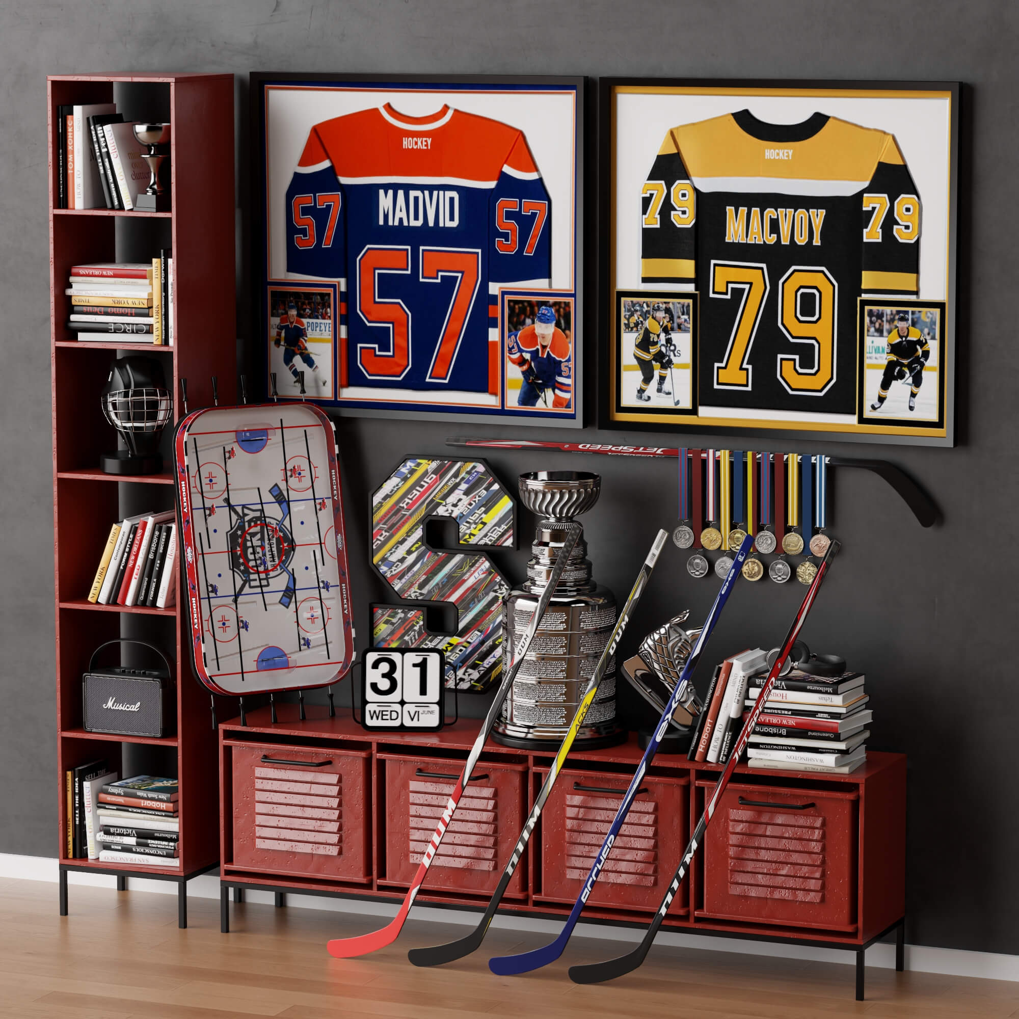 Hockey Sports Memorabilia Interior Decor Lowpoly 3D Scene 3D Model