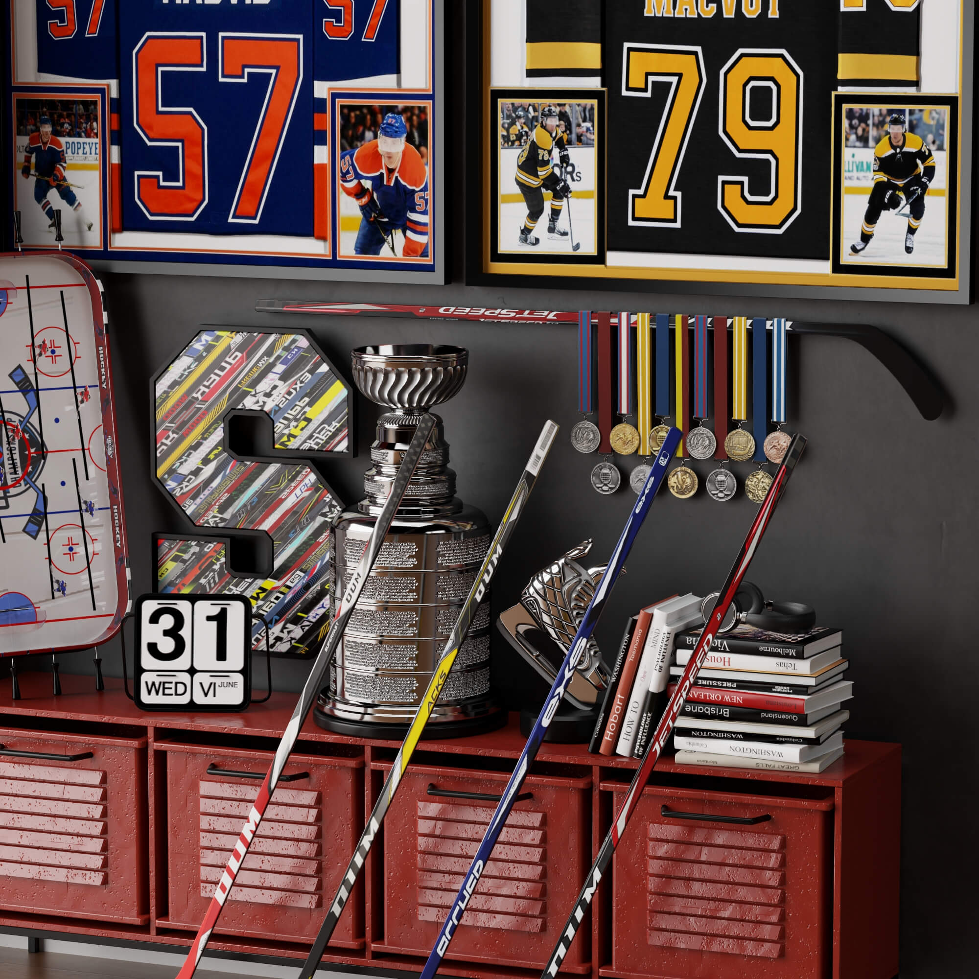 Hockey Sports Memorabilia Interior Decor Lowpoly 3D Scene 3D Model
