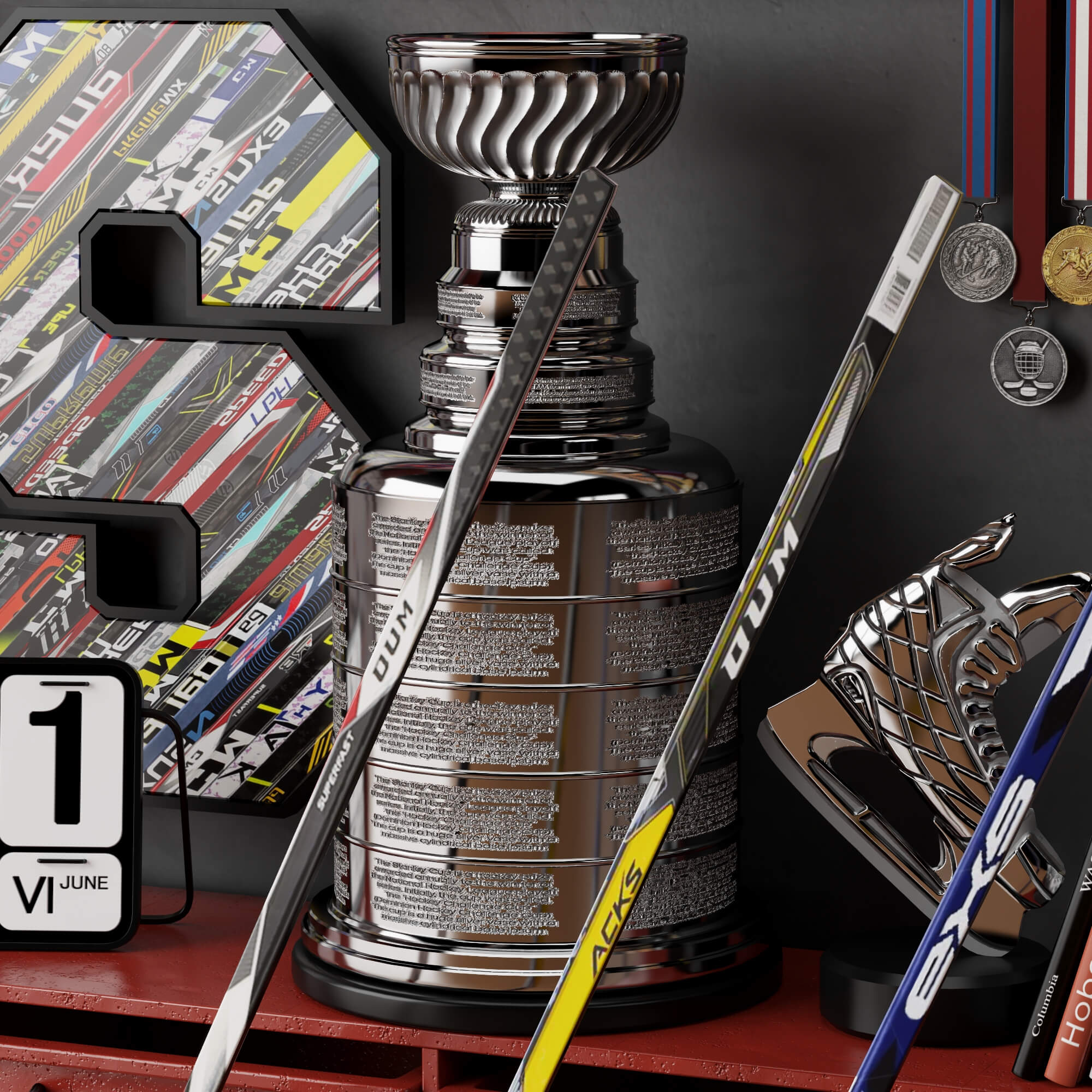 Hockey Sports Memorabilia Interior Decor Lowpoly 3D Scene 3D Model