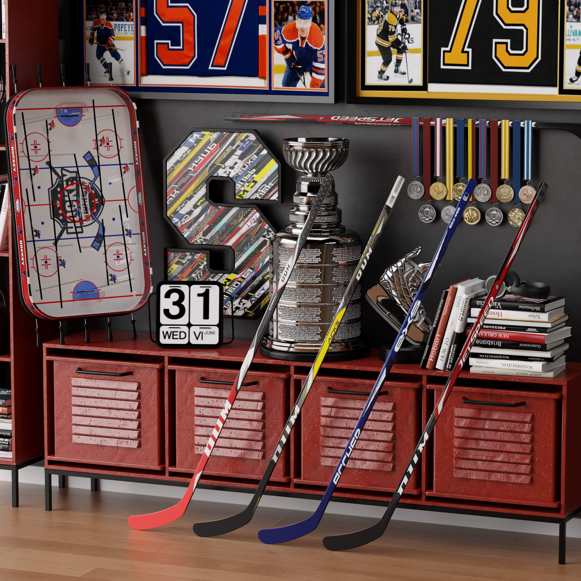 Hockey Sports Memorabilia Interior Decor Lowpoly 3D Scene 3D Model